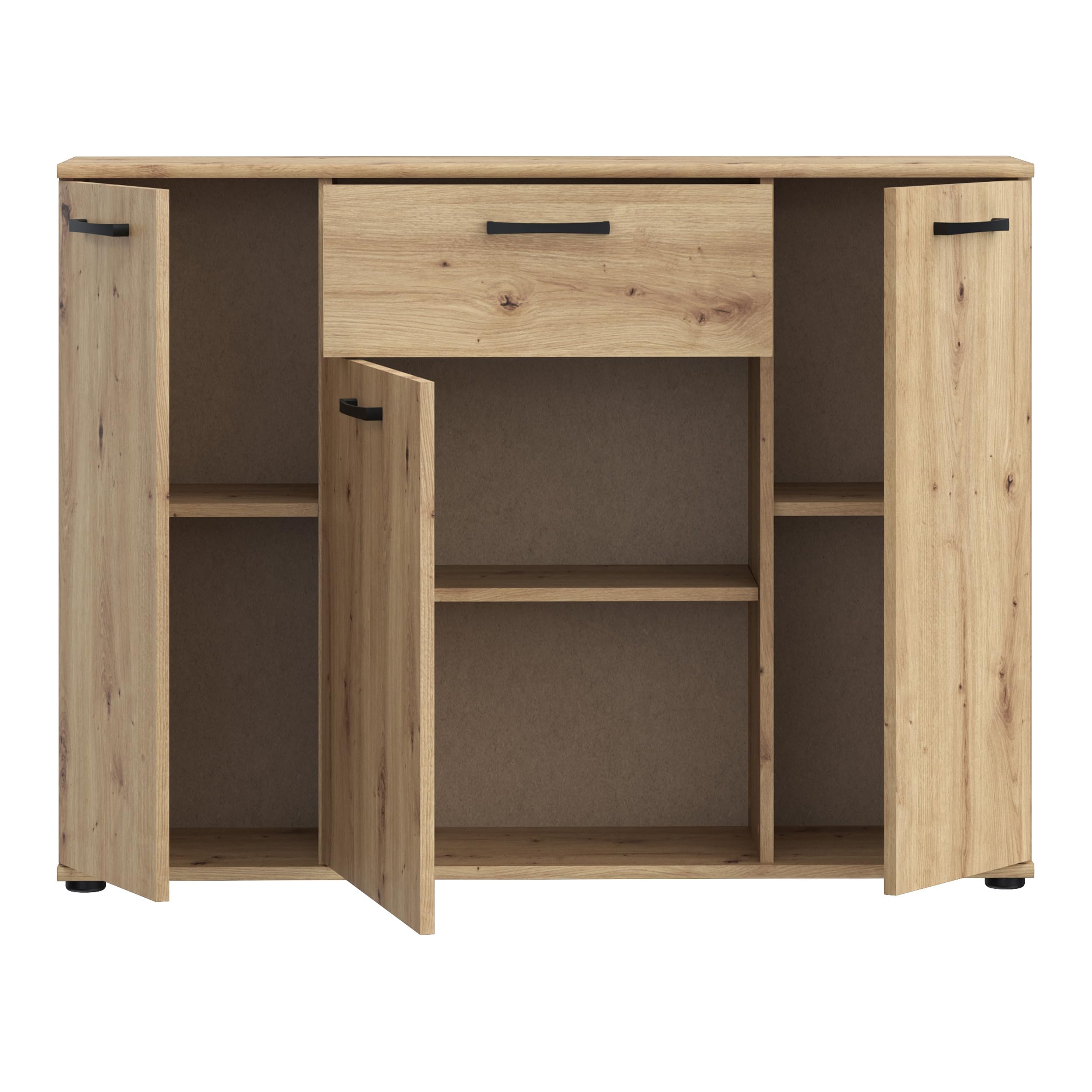 Forte NIKO Sideboard 110, Skandi-Kommode, 3-türig, 1 Schublade, Holzwerkstoff, Wohn-/Schlafzimmer, Artisan Eiche Holzdekor, 109,6 cm breit x 81,7 cm hoch x 29,1 cm tief