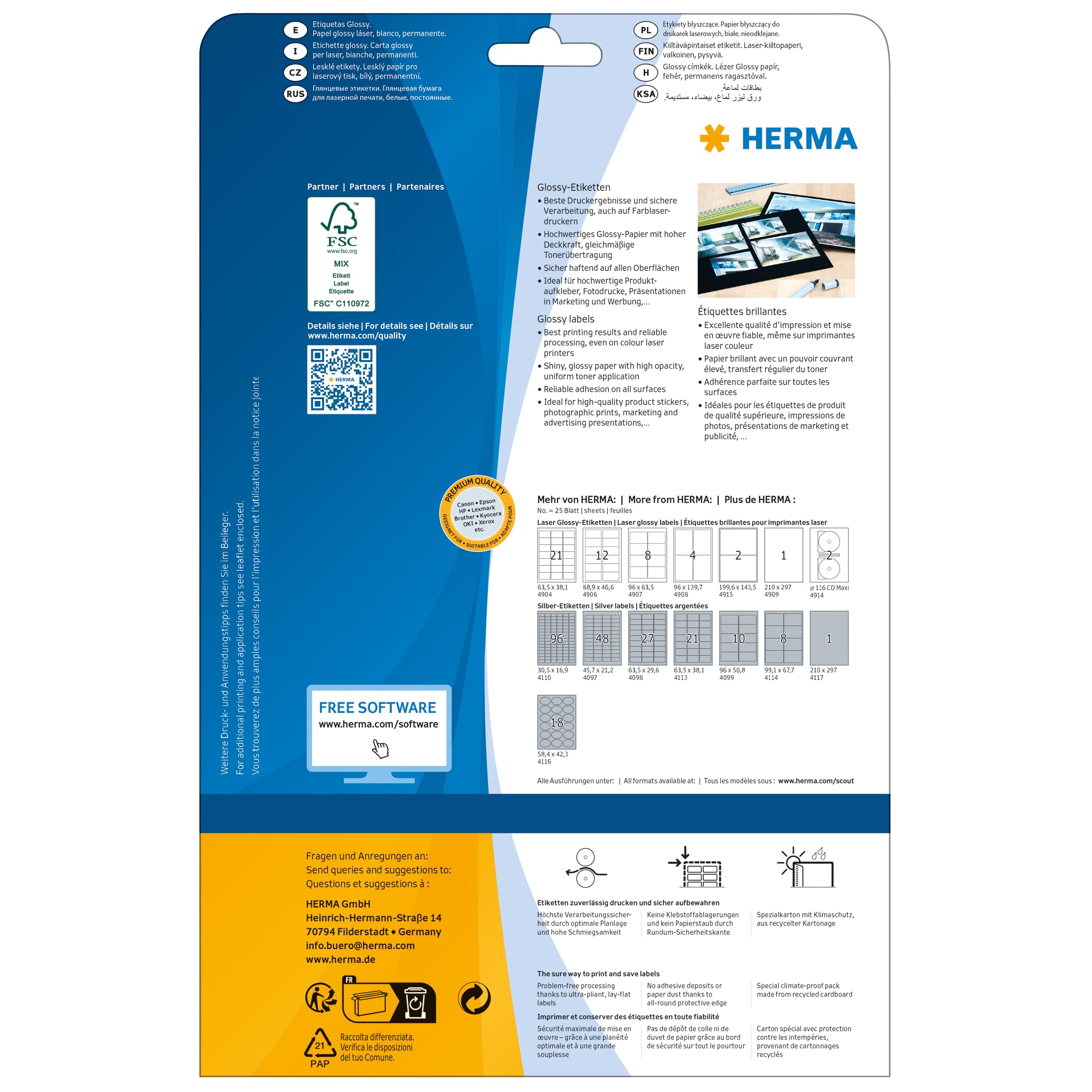 HERMA 4909 Hochglanz Etiketten, 25 Blatt, 210 x 297 mm, 1 pro A4 Bogen, 25 Stück, selbstklebend, bedruckbar, glänzend, blanko Glossy Papier Klebeetiketten Aufkleber, weiß HERMA 4909 Hochglanz Etiketten, 25 Blatt, 210 x 297 mm, 1 pro A4 Bogen, 25 Stück, selbstklebend, bedruckbar, glänzend, blanko Glossy Papier Klebeetiketten Aufkleber, weiß