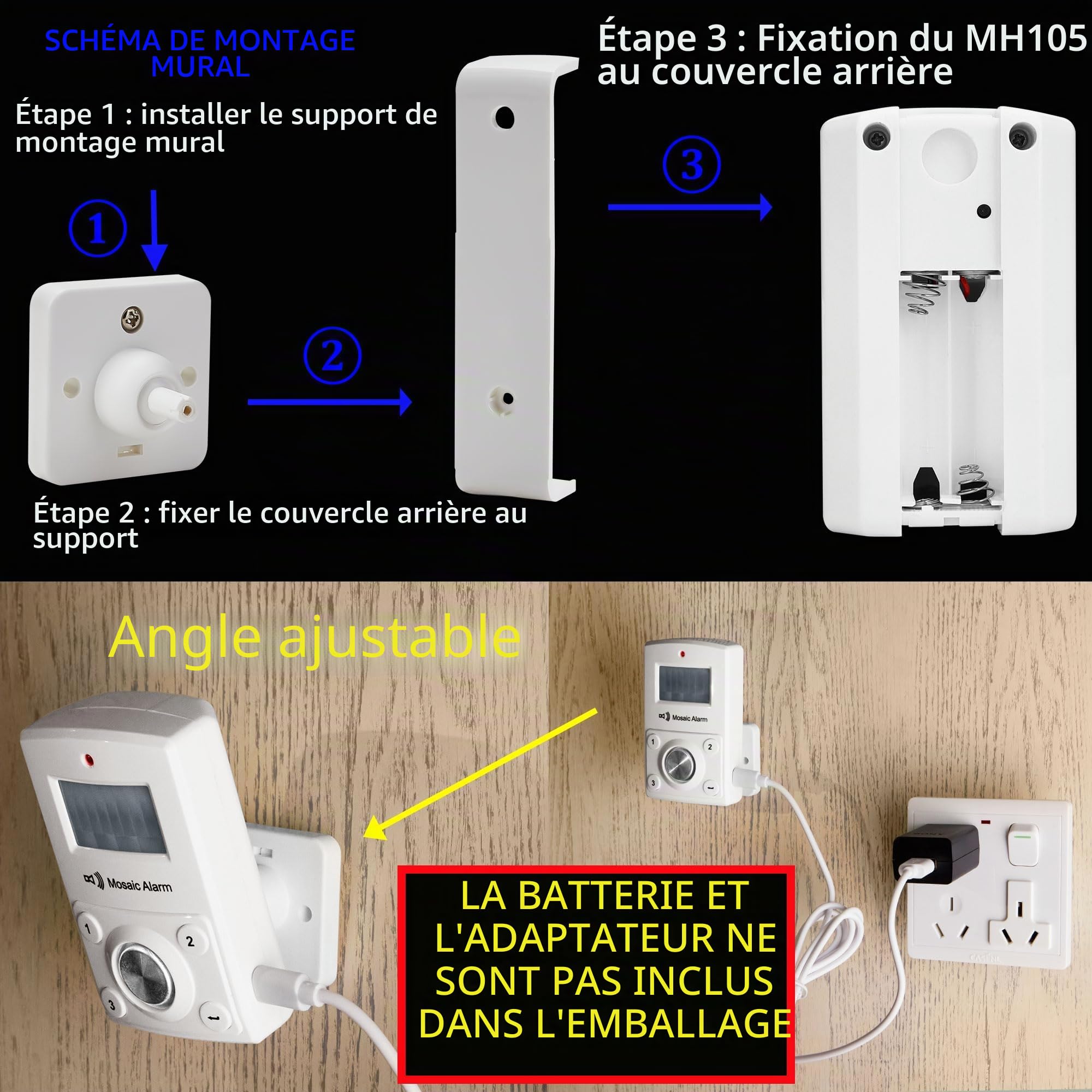 Alarme Détecteur de Mouvement 135dB avec Télécommande - Sirène Puissante 135 Décibels pour Garage, Abri, Intérieur - Sécurité Anti-Intrusion Maison - Portable avec Clavier, Batterie ou USB