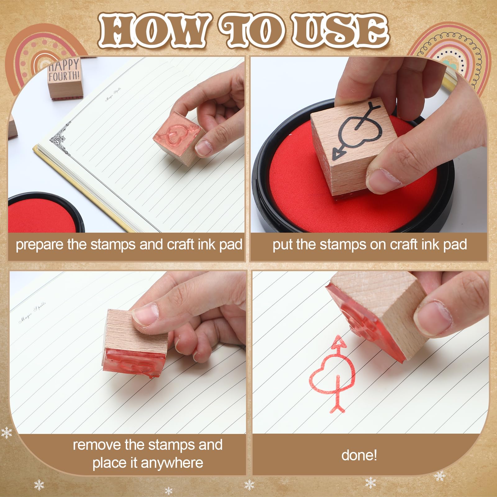 MotiMind Juego de 18 sellos de madera para todos los días festivos, sellos de goma de madera para hacer tarjetas, decoración y suministros de álbumes de recortes