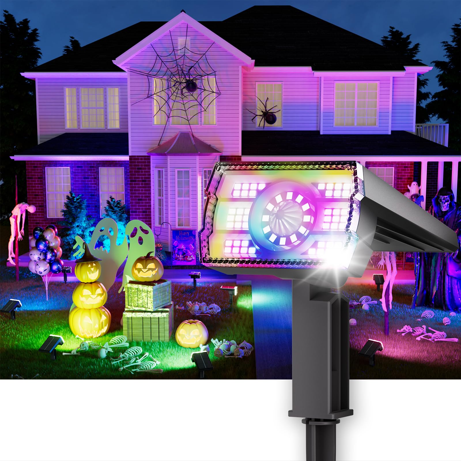 Solar Spotlights Focus Lights Outdoor Waterproof IP65,Multicolor,RGB,4 Pack,6 Color,2 Lighting Modes,105°Adjustable 58 LED Spot Lights Solar Prowered Flood Light for Yard/Landscape/Garden/House