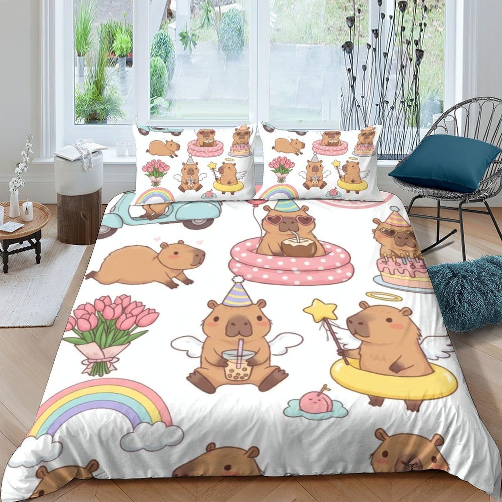 Ctjqhvkz Style-4 3D Printed Capybara Party Fitted Sheet Microfiber Soft Anti-Slip Bed Sheet For Bedroom Guest Room Decor Single（135X200cm）