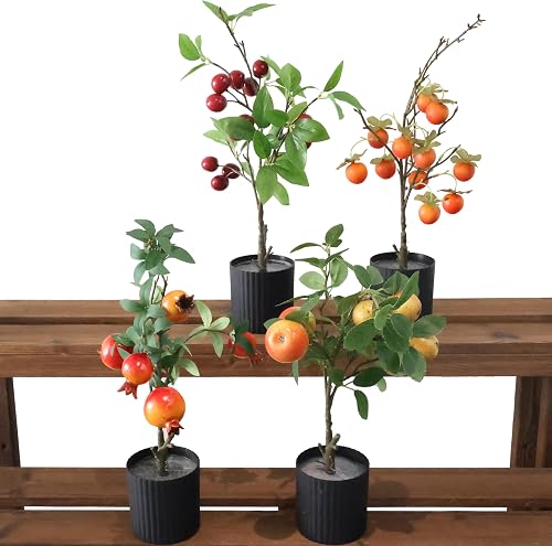 AUMMOOH 4 PCS Artificial Pomegranate Cherry Plant, Realistic Fruit Tree Branch w