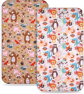 Baby Crib Sheets Pack and Play Sheets Fitted Set 2 Pack, Portable/Mini Cribs Playard Sheets Waterproof,for Baby Girls and Boys