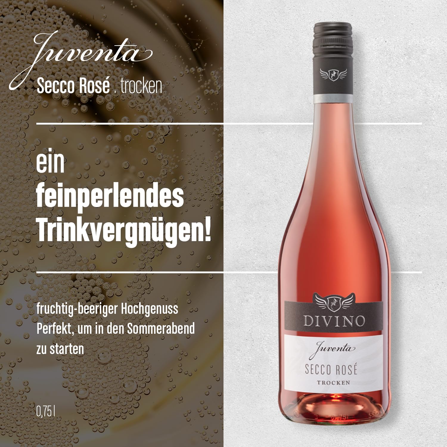 DIVINO Juventa Secco Probierpaket - Secco Weiss trocken & feinherb, Secco Rosé trocken - Deutscher Perlwein mit zugesetzter Kohlensäure von der fränkischen Premiumgenossenschaft (6 x 0,75l)