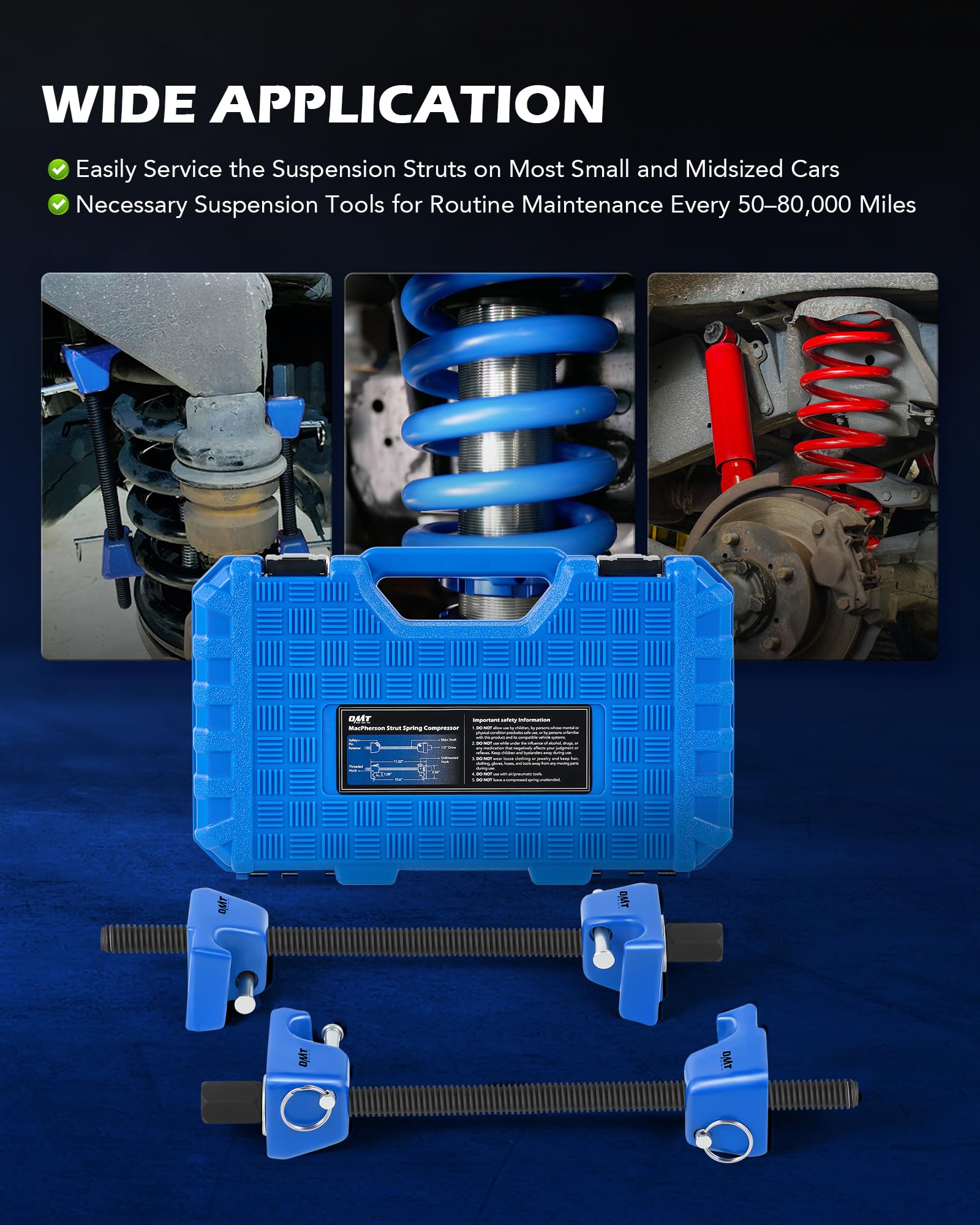 Orion Motor Tech Set Compressore Molle per Ammortizzatori Macpherson con Escursione da 26,7 cm, Doppi Attrezzi per Compressione Molle Elicoidali con Attacco Quadro da 1/2" e Esagonale da 13/16"