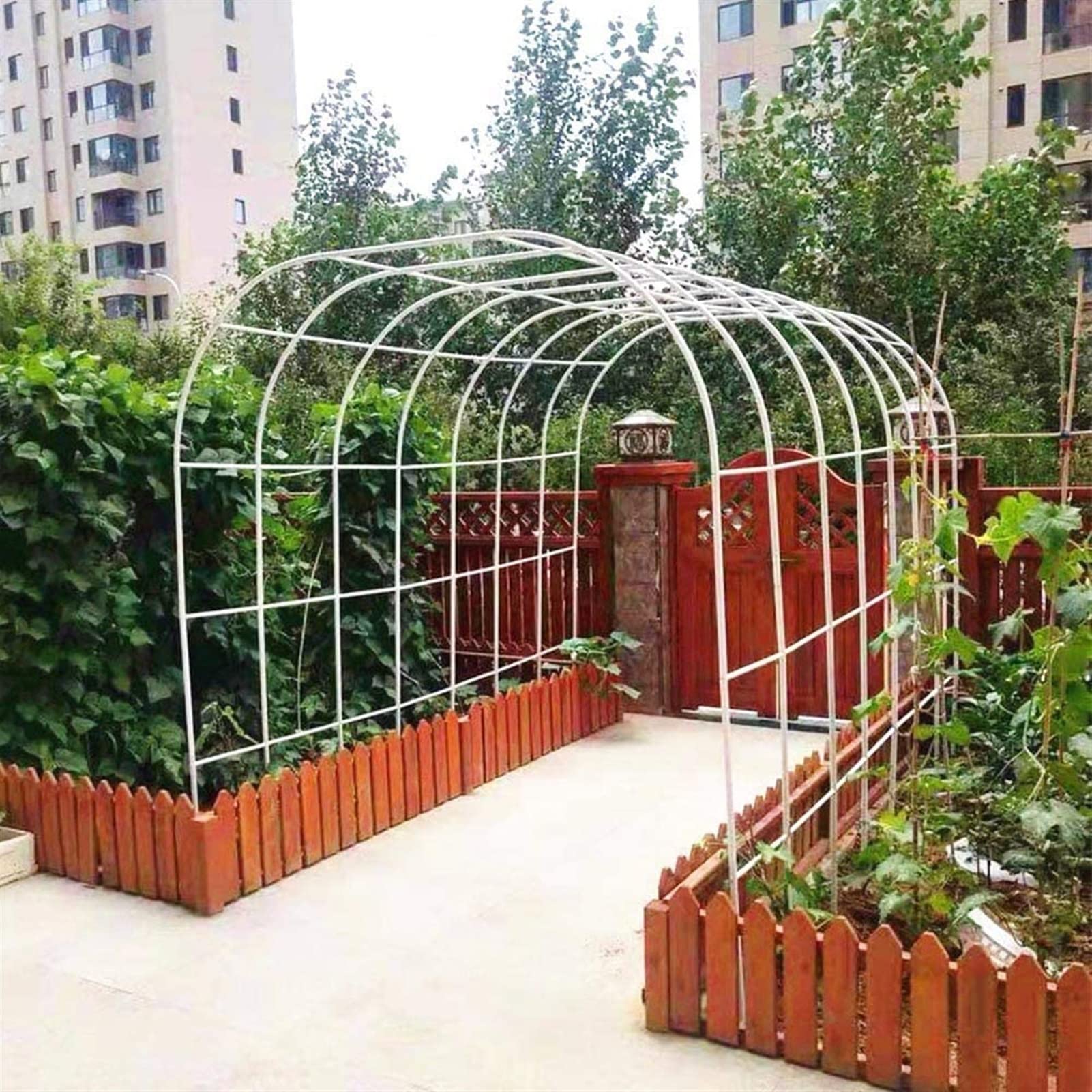 Metalowa altana ogrodowa, łuk ślubny, do roślin pnących, elegancka biała altana do róż i winorośli, dekoracje zewnętrzne na wesela i imprezy, 3,5 x 2,2 m