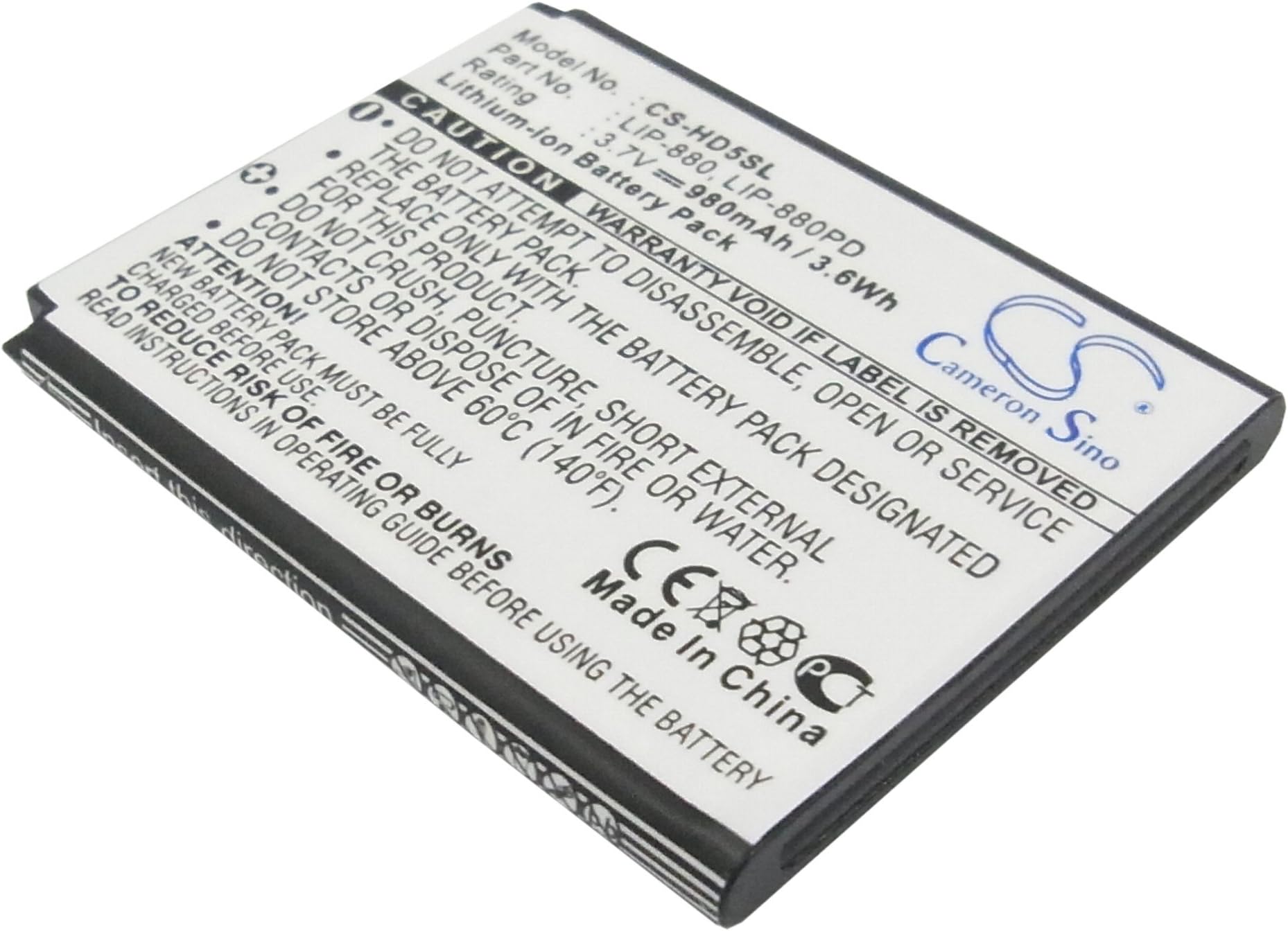 Battery for Sony 2-632-807-11, LIP-880, LIP-880PD, LIP-880PD-B Fit for Atrac AD, NW-HD5, NW-HD5 (20GB), NW-HD5 Silver, NW-HD5B, NW-HD5B (20GB)(980mAh Li-ion)