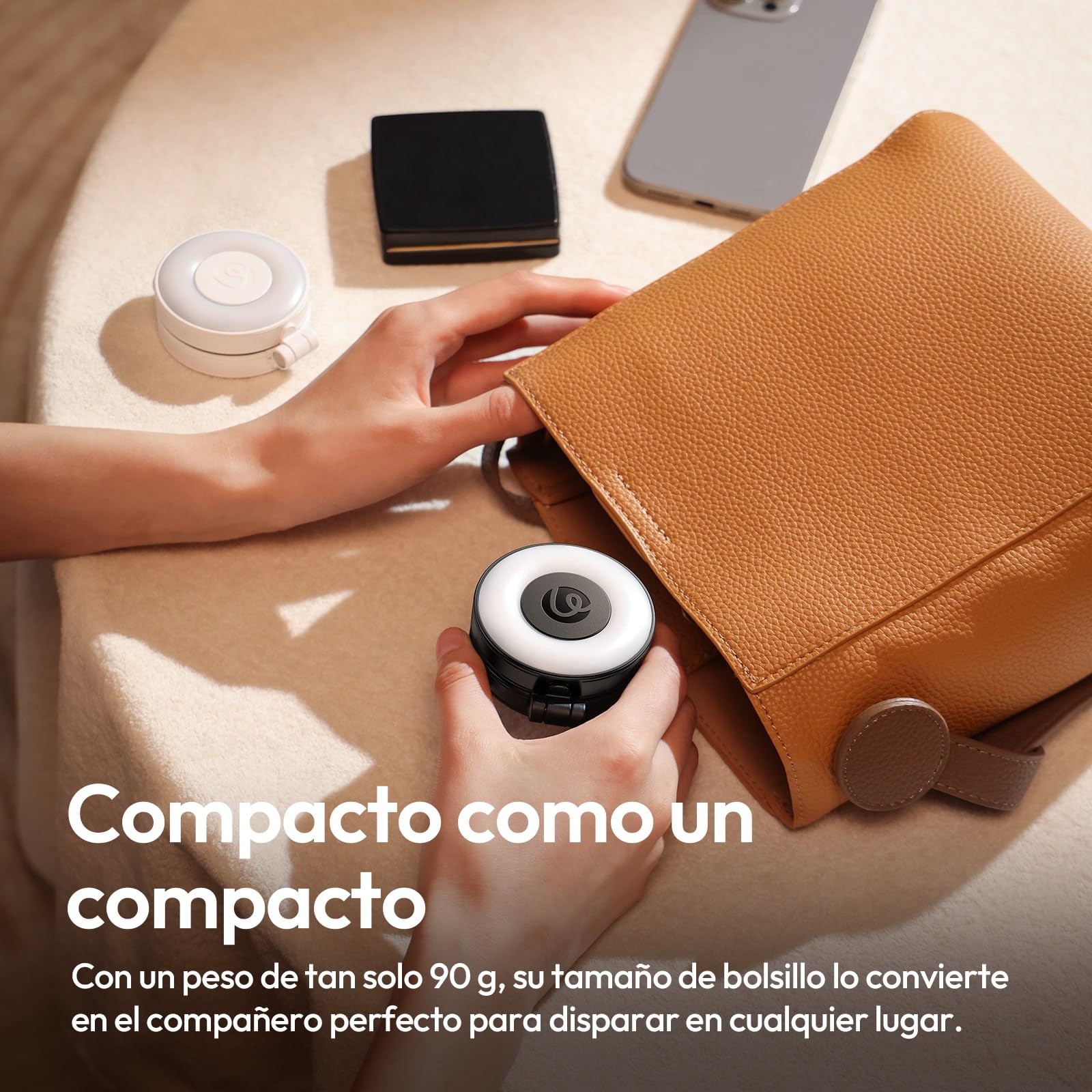 ULANZI LM23 Luz Magnética para Selfie MagSafe, Anillo Luminoso para iPhone, Aro de Luz LED con Espejo, Anillo de Luz Extensión Reversible, para Videollamada, Conferencia y Fotografía