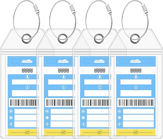 Cruise On NCL Cruise Luggage Tag Holder (4 Pack) – Fits Printed Norwegian Ship Tags – 2025 & 2026 Cruise Essentials – Clear, Durable & Waterproof Luggage Tags for Smooth Sailing