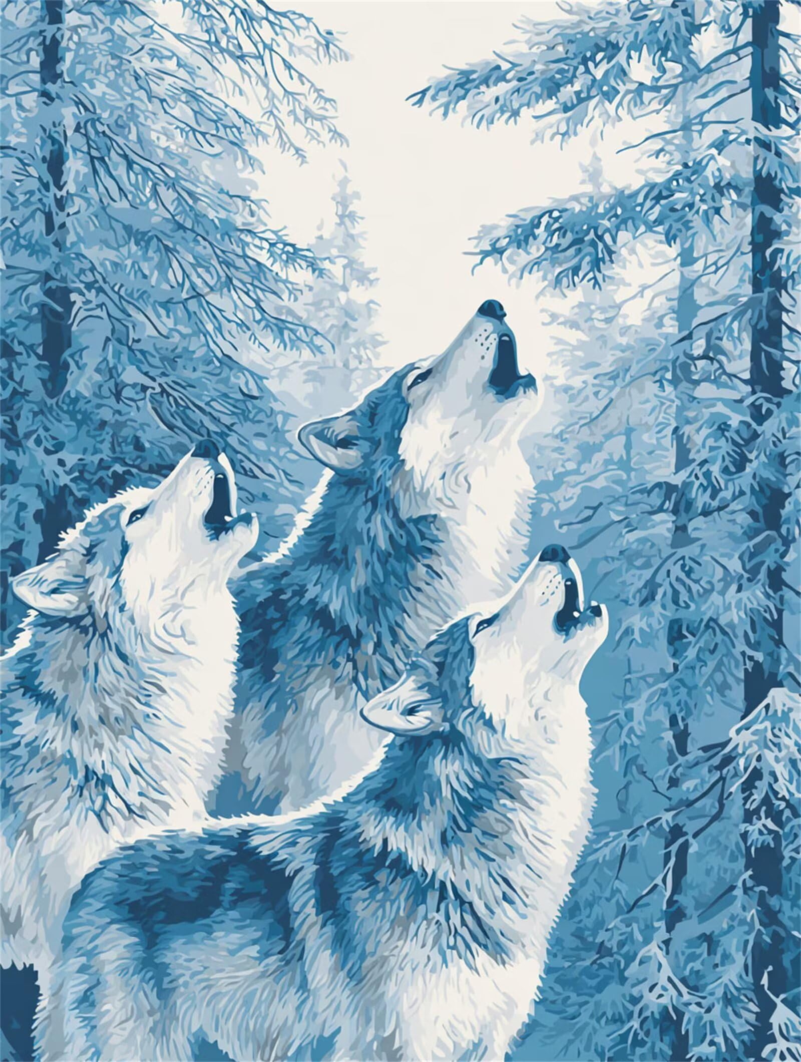 Malen nach Zahlen Erwachsene Der Wolf, Winter Malen nach Zahlen Kinder für Anfänger, Hochwertiges Ölgemälde auf Leinwand Handgemalt, Stressabbau Kunst-Set, Perfekt Home Decor Geschenke 70x95cm z-241