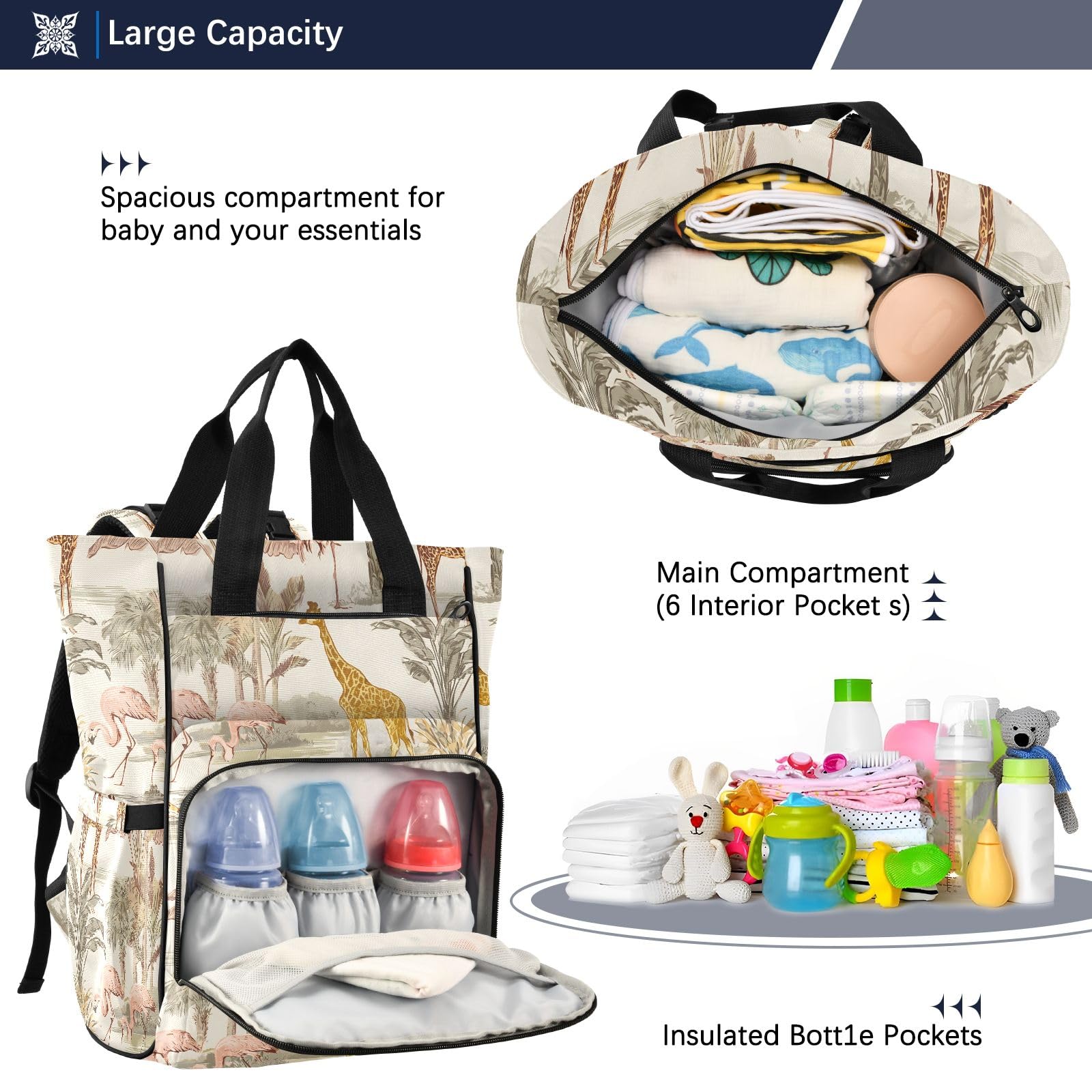 Mnsruu Ffyy6_tropical_jungle_themed_decorative_paintingspatterns_featu_8a13387d-36d7-41aa-9feb-51955419a04c - Mochila para pañales de bebé, bolsa grande, impermeable, bolsas de pañales de viaje para