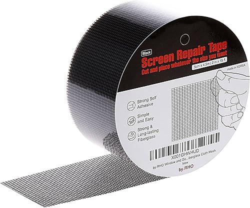 byRHO Kit de reparación de pantalla de ventana color negro XL 15 pies 3 capas de cinta adhesiva fuerte e impermeable malla de cubierta de fibra de