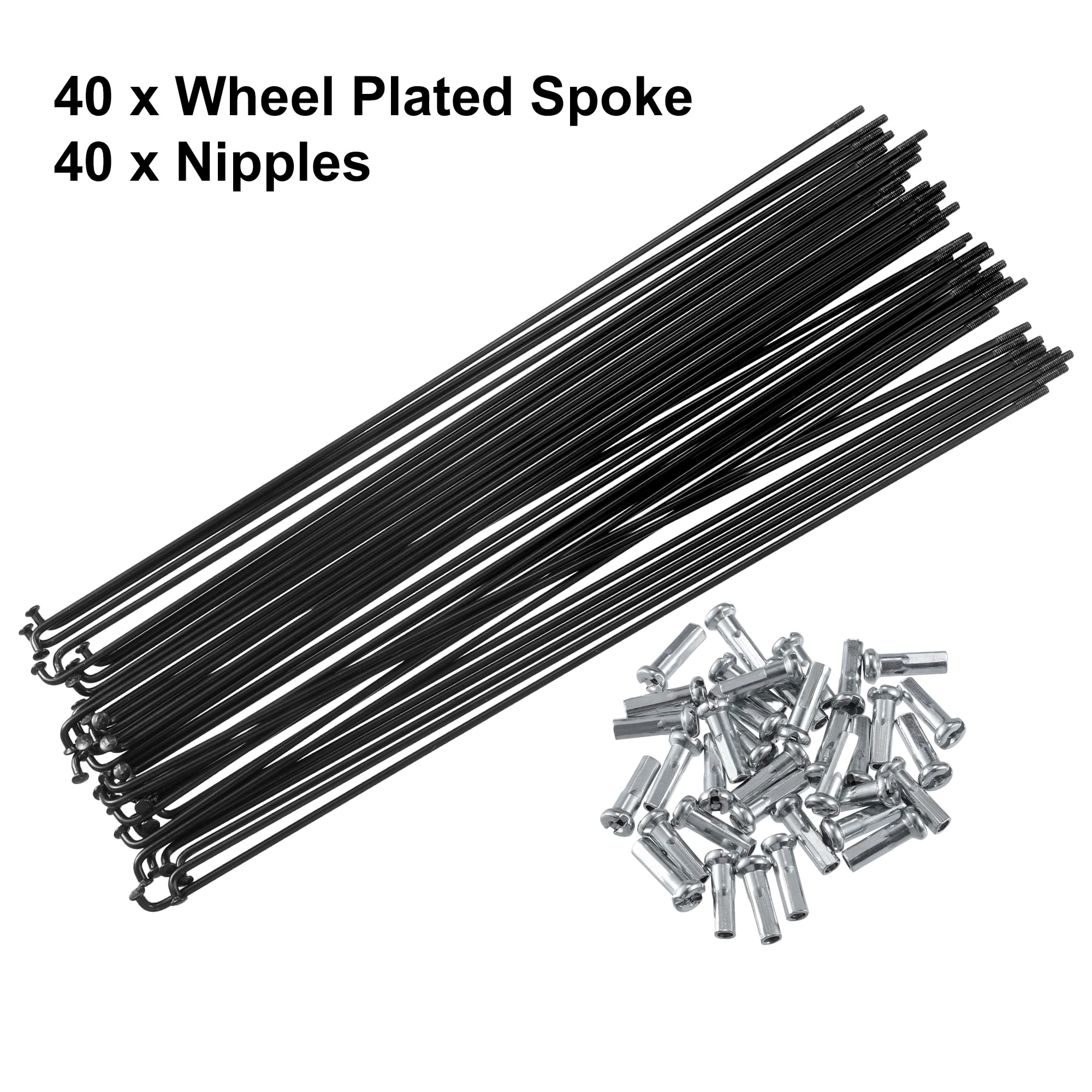 X AUTOHAUX 40 Pcs Bicycle Steel Spokes 14G Bike Spoke 220mm Length with Nipples, Black - Image 4