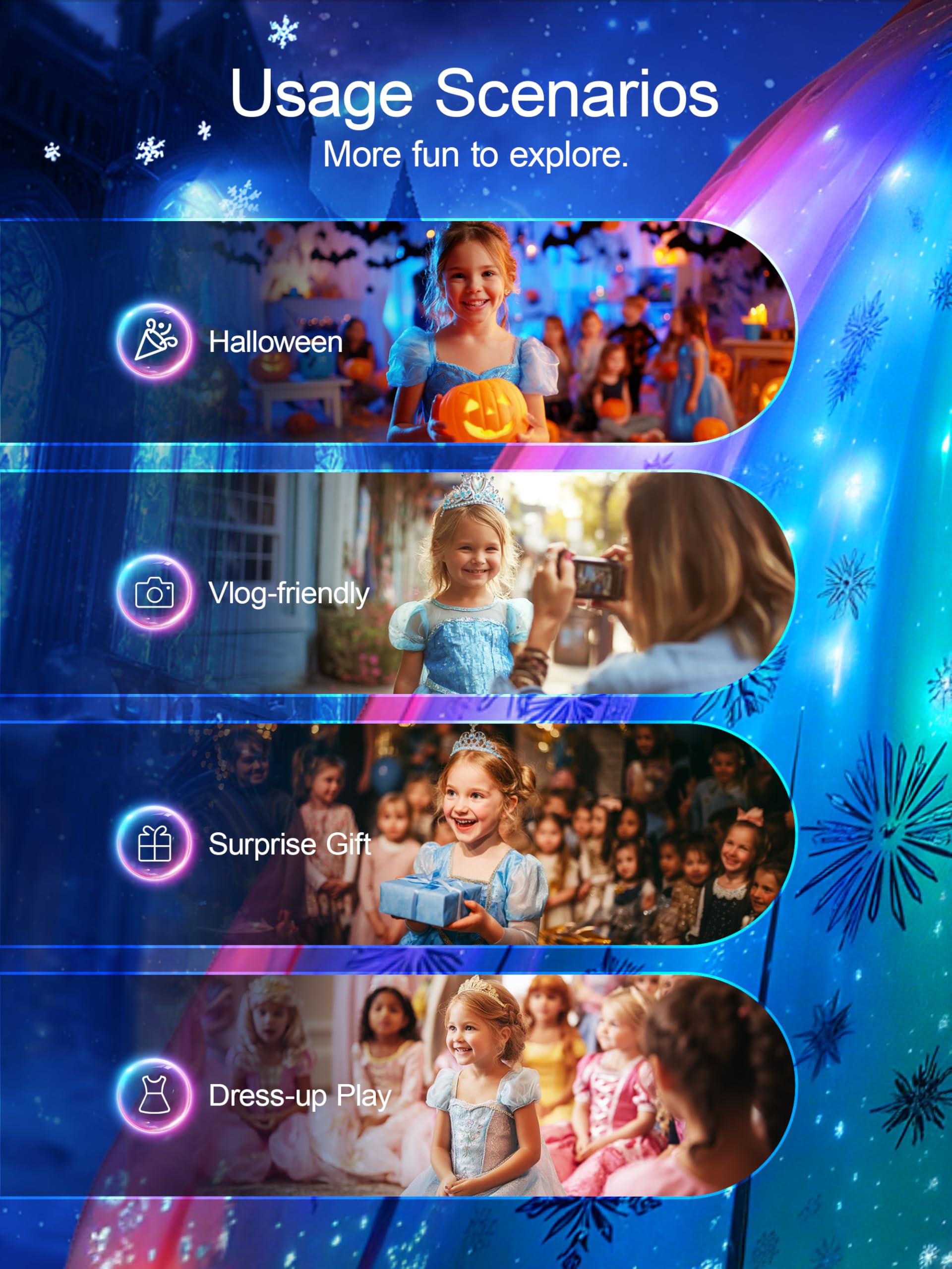 Robe Princesse, Deguisement Fille Sync Musique, Contrôlable par APP Kit de Fête avec 6 Accessoiress pour Halloween, Noël