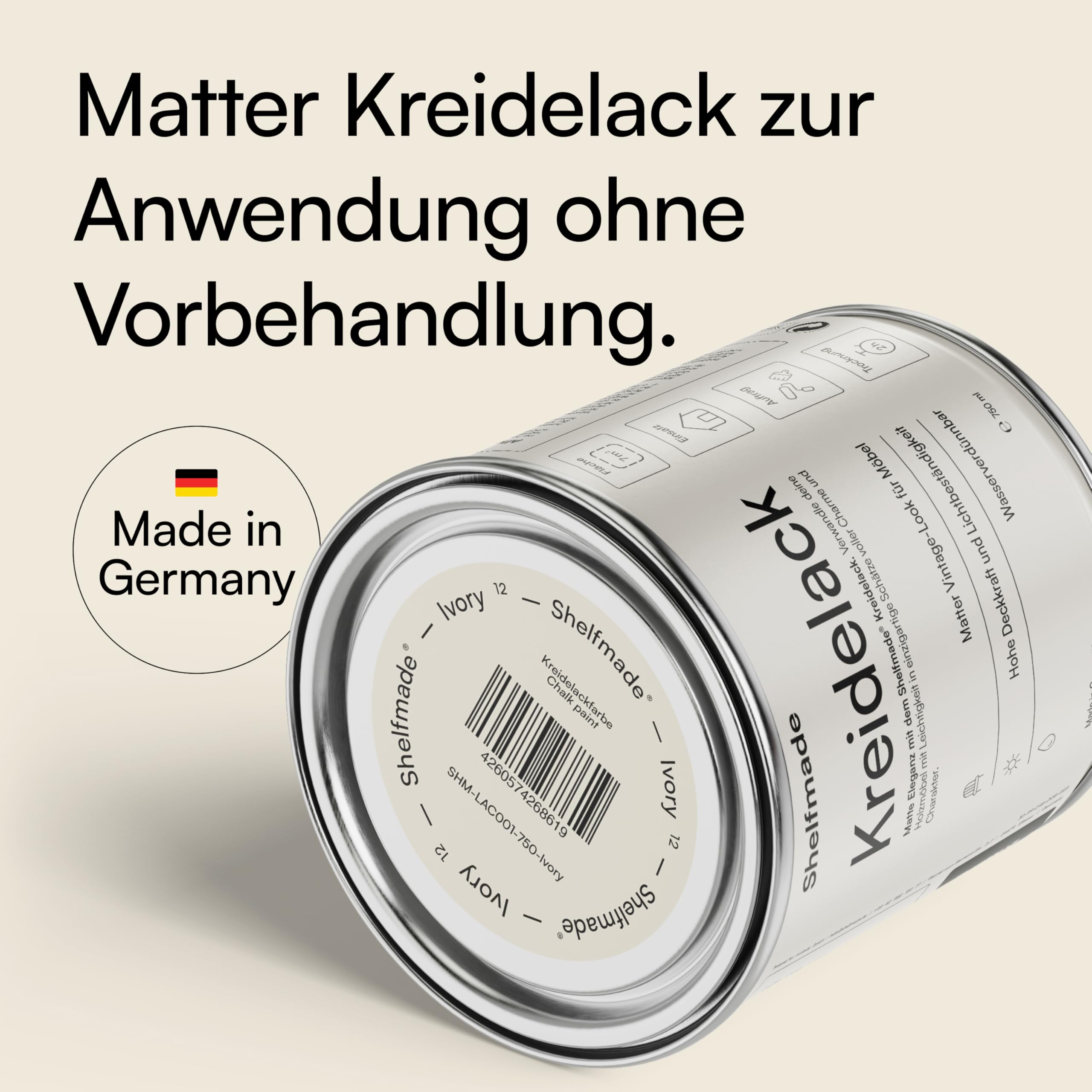 shelfmade Kreidefarbe beige - Elfenbein - Holzfarbe DIY - Holz - Chalk Paint für Möbel matter Look - Holzlack matt