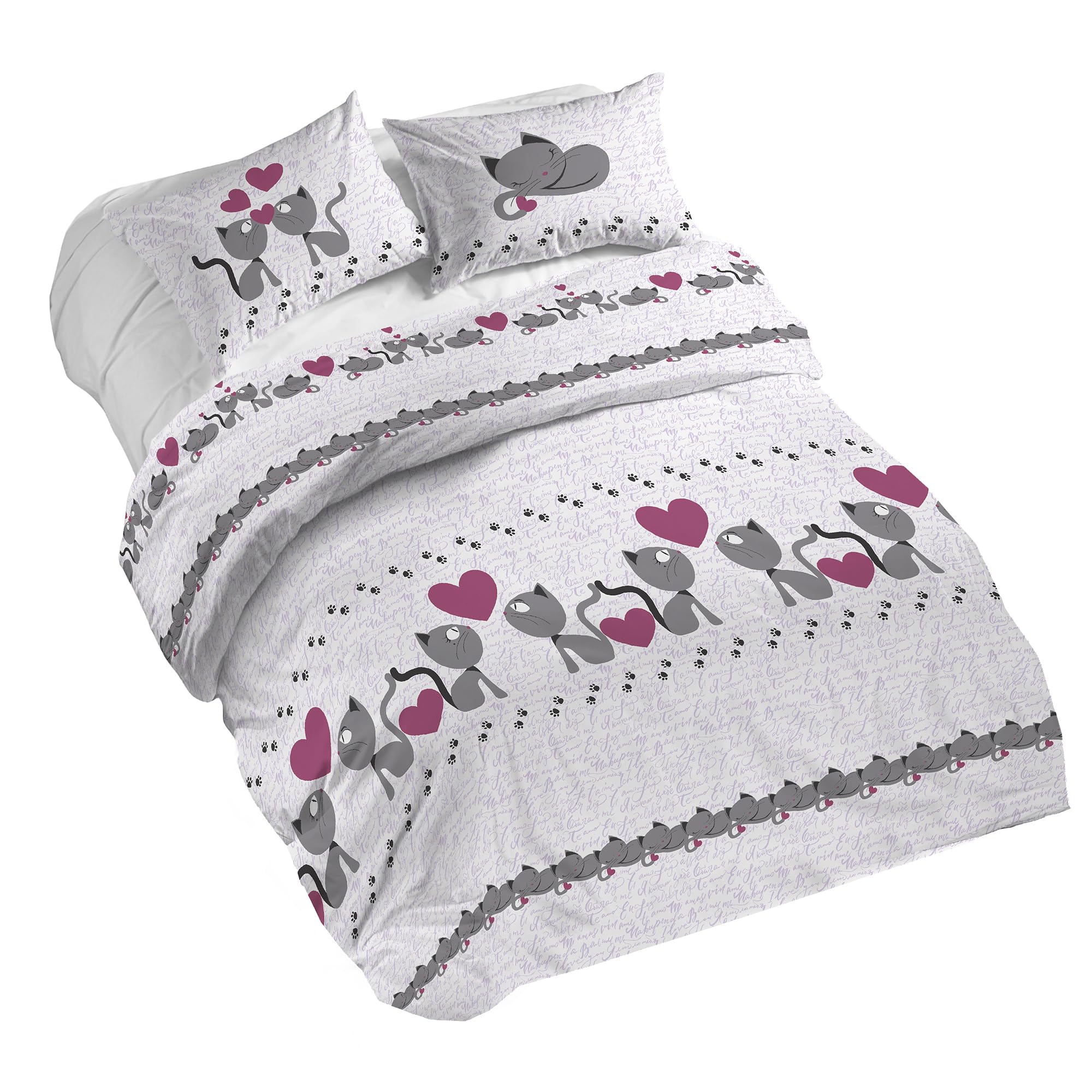 PENSIERI DELICATI Komplet pościeli na łóżko dwuosobowe, 100% bawełna, komplet pościeli 250 x 200 cm i 2 poszewki na poduszki 52 x 82 cm, wyprodukowano we Włoszech, poszwa na kołdrę można prać w pralce