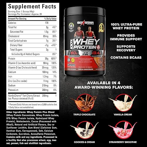 Miniatura 10 de Six Star Proteína de suero en polvo Plus  Construcción muscular y recuperación más apoyo inmunológico  Constructor muscular para hombres y mujeres