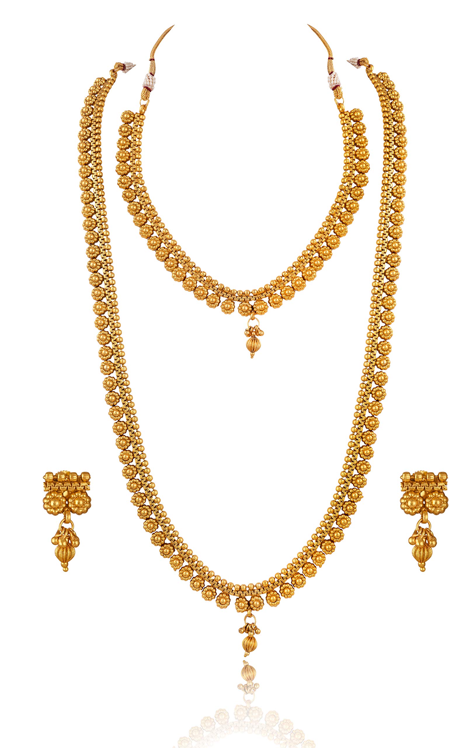 JFL - Jewellery for Less Ethnic Gold Plated Floral Combo of 2 Long Haram and Choker Necklace Set with Adjustable Thread For Women and Girls (Gold) (B08D6S2VV8) Amazon Price History, Amazon Price Tracker