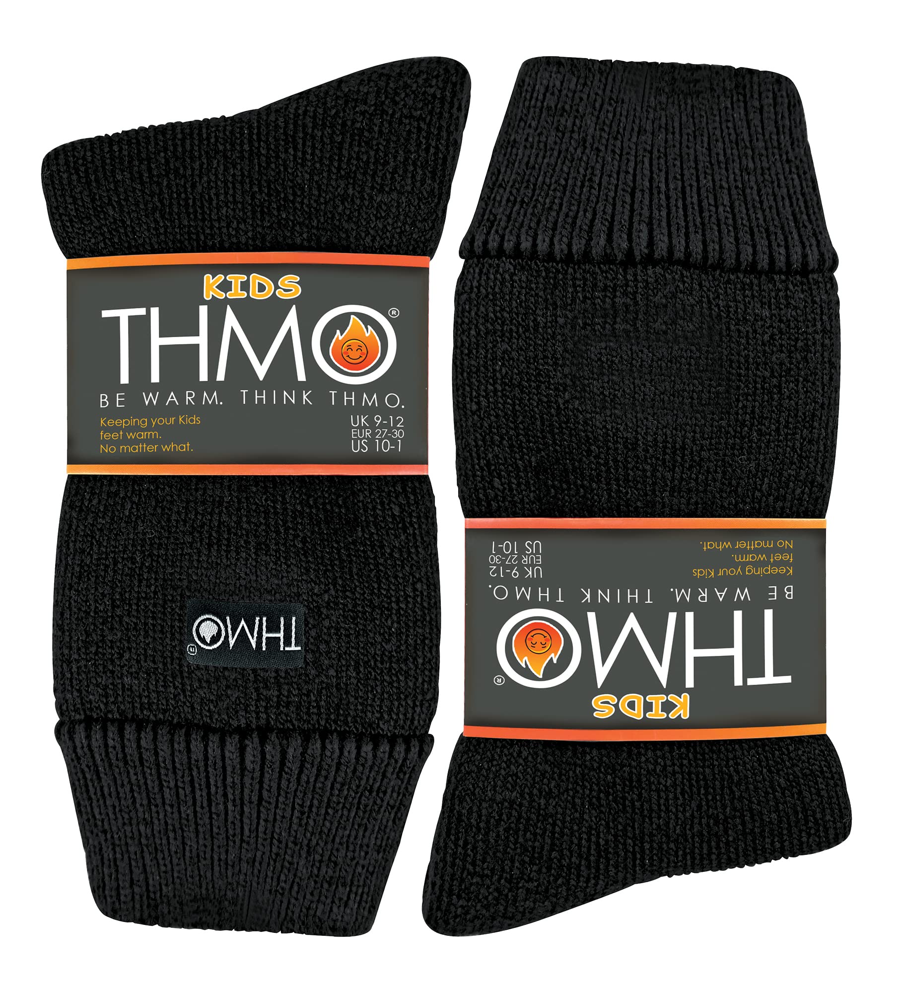 THMO Kids Thermal Socks for Winter Fleece Lined Soft Crew Warm Socks (7-10 Years, Black)