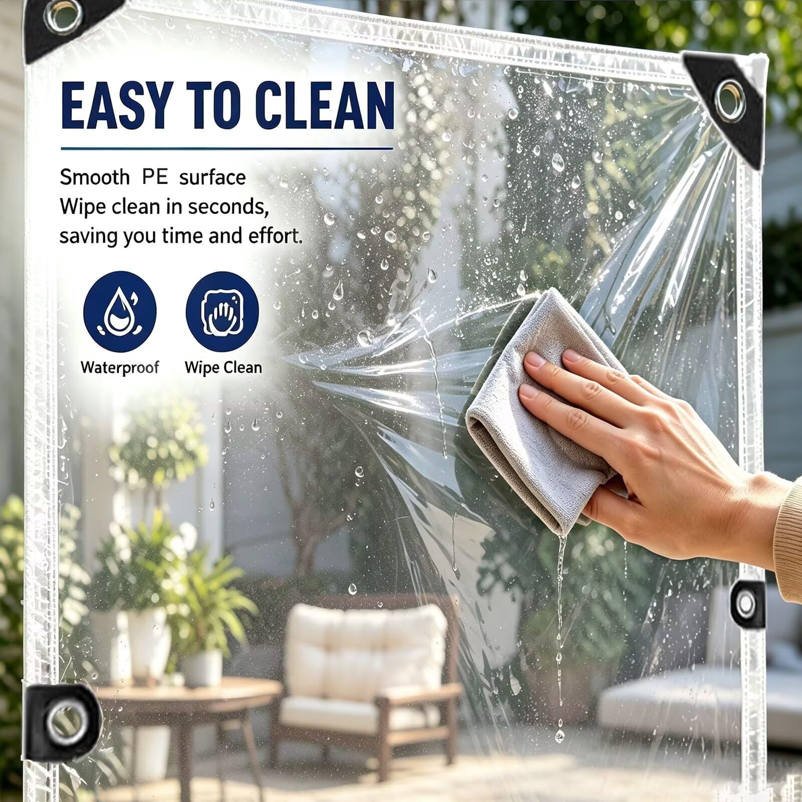 Bâche Transparente avec œillets pour l'extérieur, bâche en PE Transparent 0.18mm, avec Serre-câbles, Corde de Fixation de 10 m, Convient pour Pavillons（1.8x5.5 m）