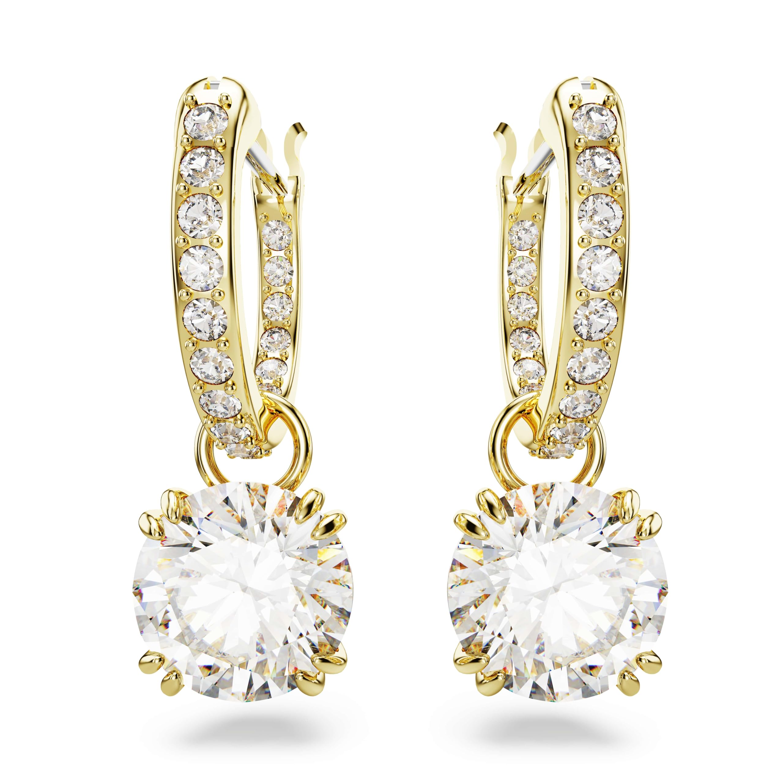 Swarovski Stilla Drop-Ohrhänger, Rundschliff, Weiß, Goldlegierungsschicht