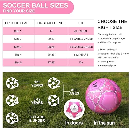 Miniatura 3 de STEEFAN Balón de fútbol verde azuladoazulrosa, tamaño 345 para jugar al aire libre, pelota oficial de fútbol que cambia de color con agujas y bomba