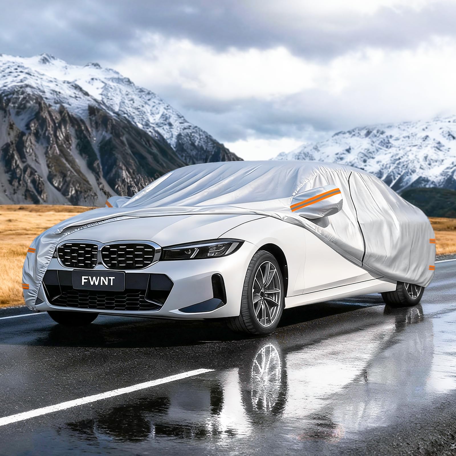 Autoabdeckung Wasserdicht Atmungsaktiv, Vollgarage Autoplane für Staub Sonne Schutz, mit Kratzfester Innenfutter und Reißverschluss für Limousine (470-490 cm) - Silber