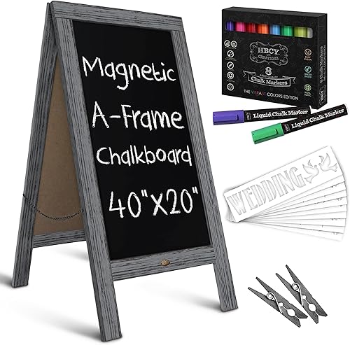 HBCY Creations - Pizarra con marco con marcadores de tiza de 40 x 20 pulgadas, letrero de madera maciza con marco en A, tablero de menú magnético de