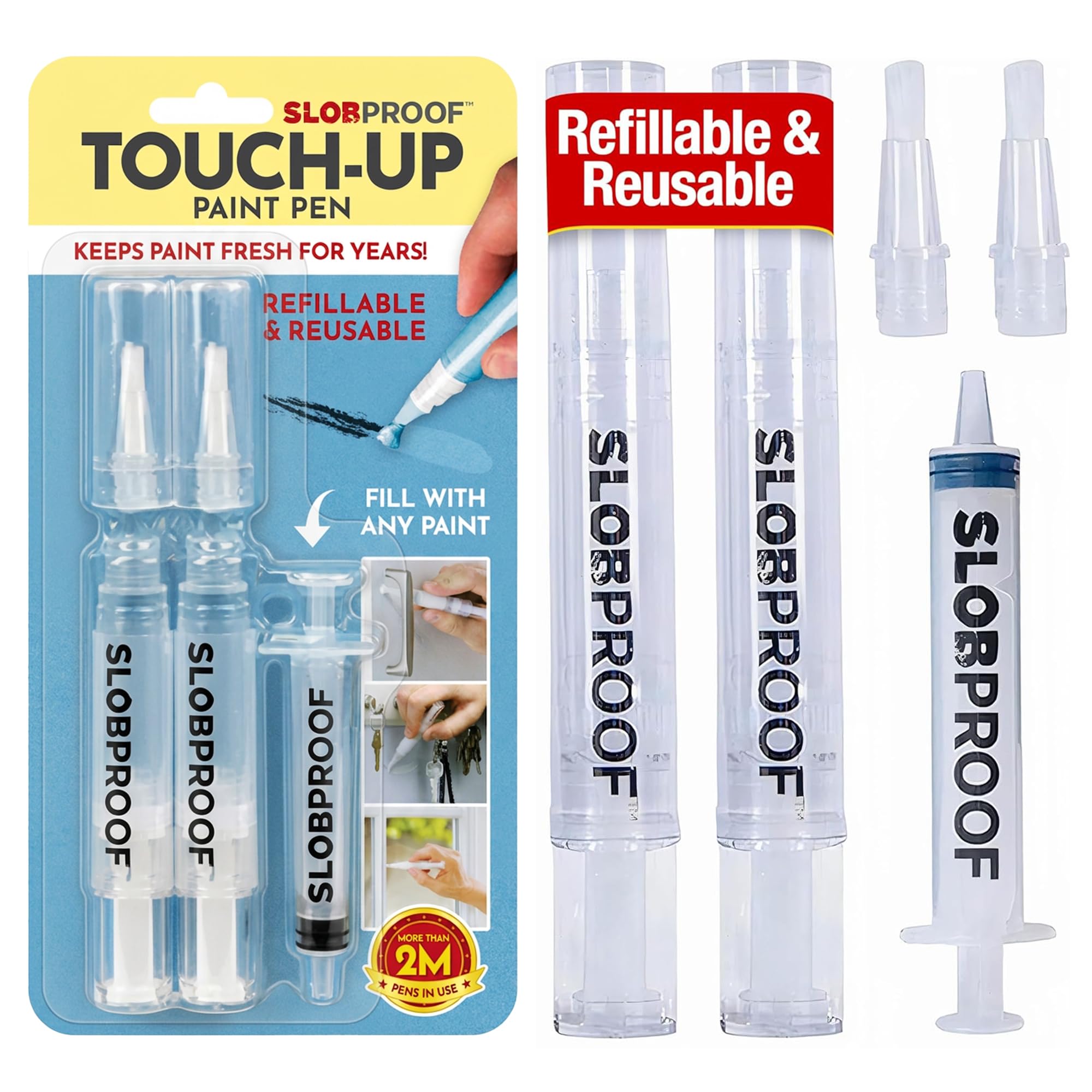 Slobproof Refillable Touch-Up Paint Pen, Pack of 2 - Precision Brush Tip