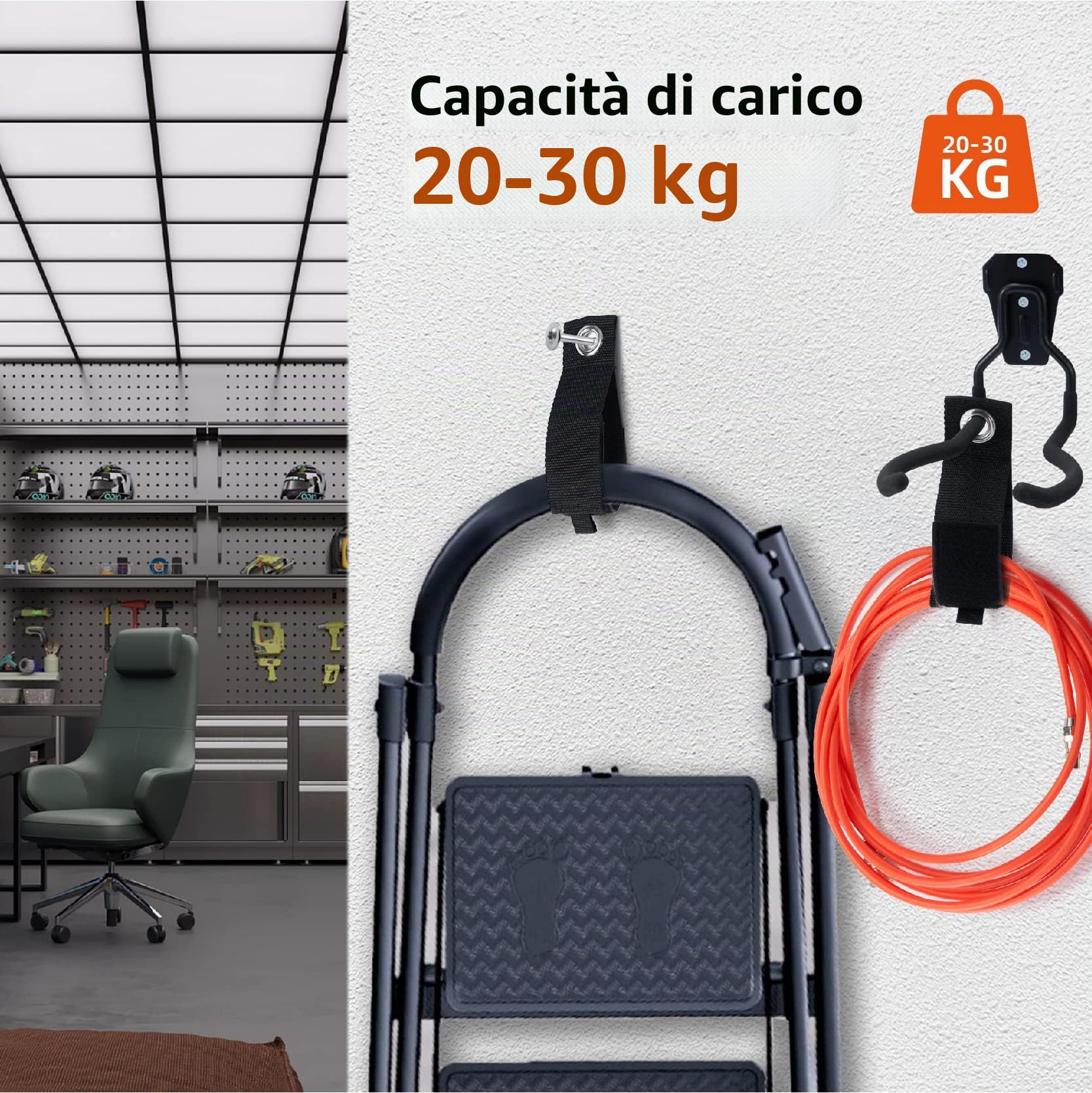 Gancio da parete per attrezzi da giardino 30 kg 4 pezzi