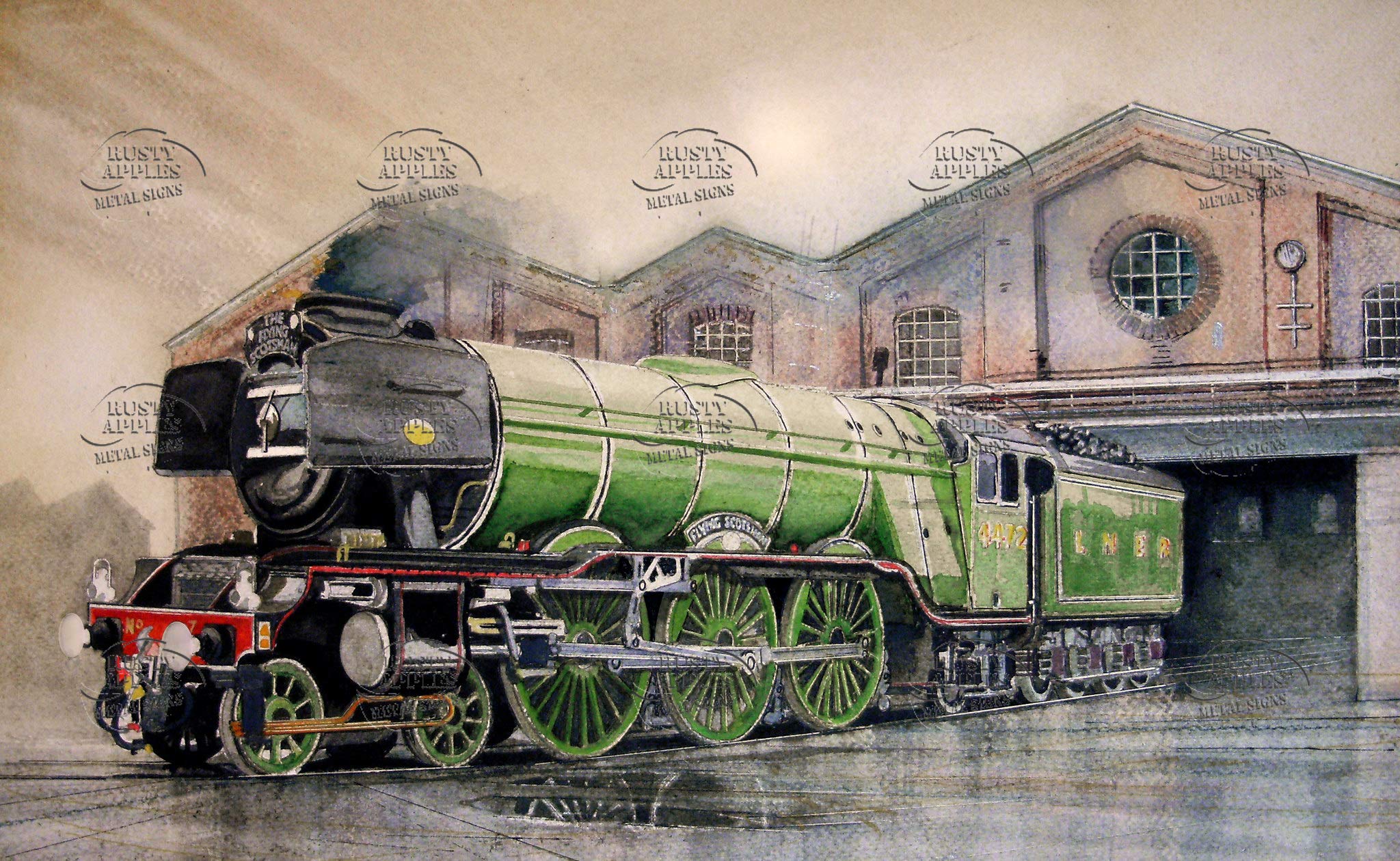 The Rusty Apples Metal Sign Co Green The Flying Scotsman The Great British Steam Train -Metal Sign - 3 Sizes To Choose From 16” X 12” 400 X 300 Mm