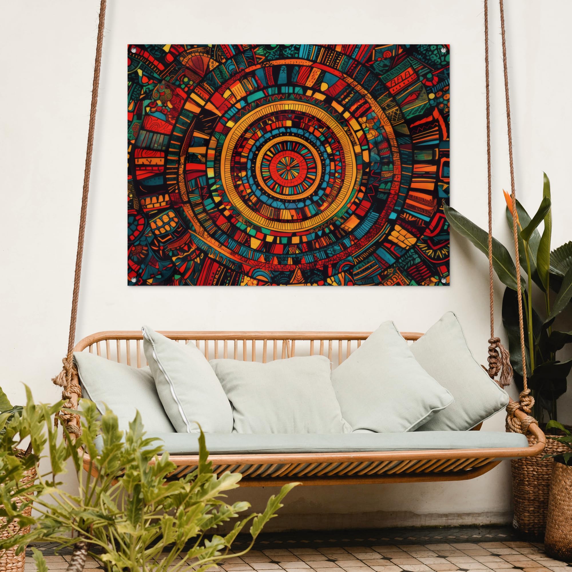 MuchoWow© Decoracion Jardin Exterior Decoración Pared Póster De Jardín | 120x90 cm - Balcón Wall Decoration Patio Posters Decorativos Terraza Mandala - Círculos - Patrones