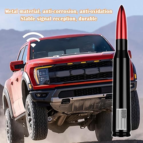 Miniatura 5 de Antena de bala de bandera estadounidense para automóvil, camión, aleación de aluminio, mejora la estabilidad de la señal y es impermeable,