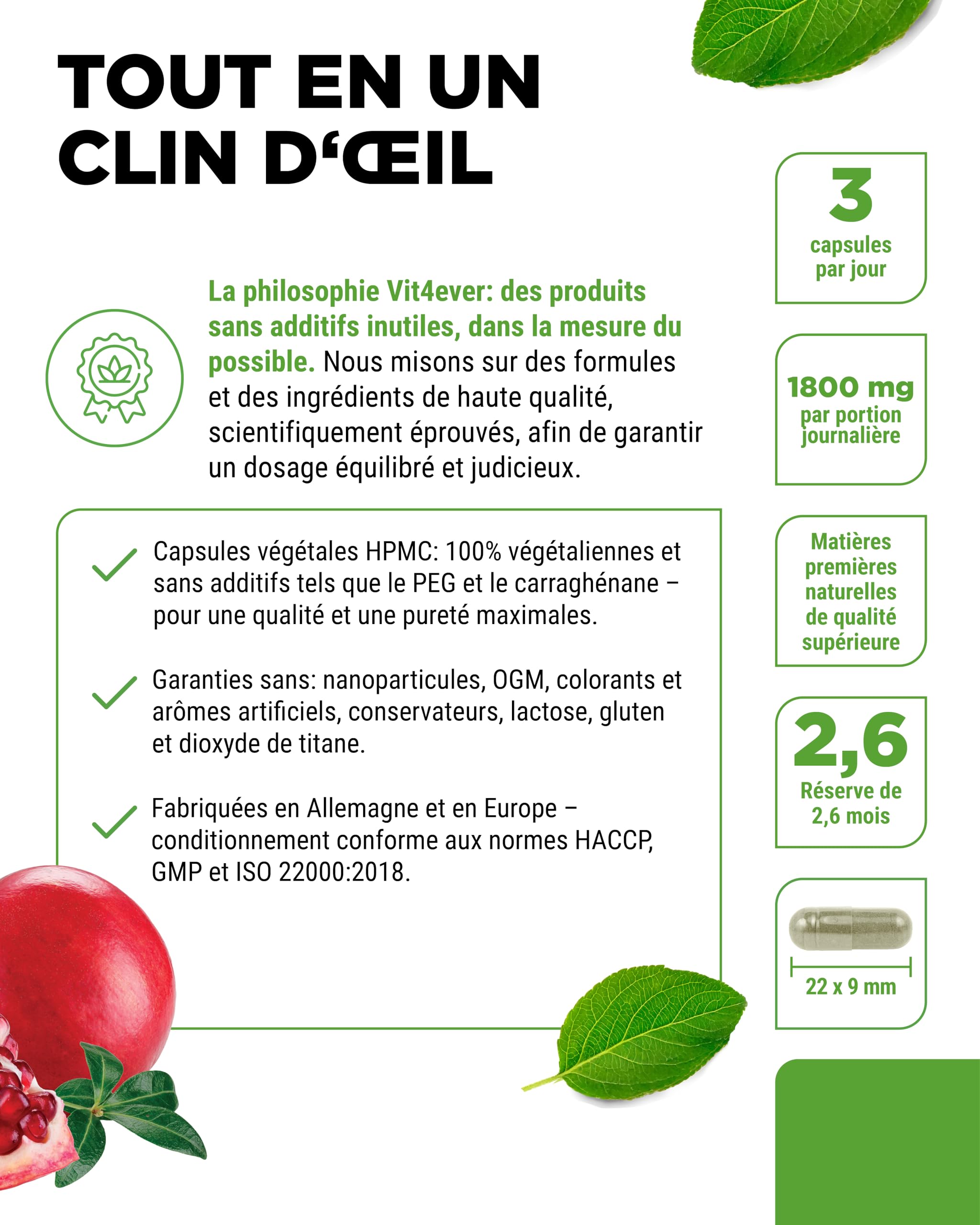 Extrait de Grenade - 240 gélules végétaliennes - Extrait naturel de première qualité avec 40% d'acide ellagique - Hautement dosé - Végétalien