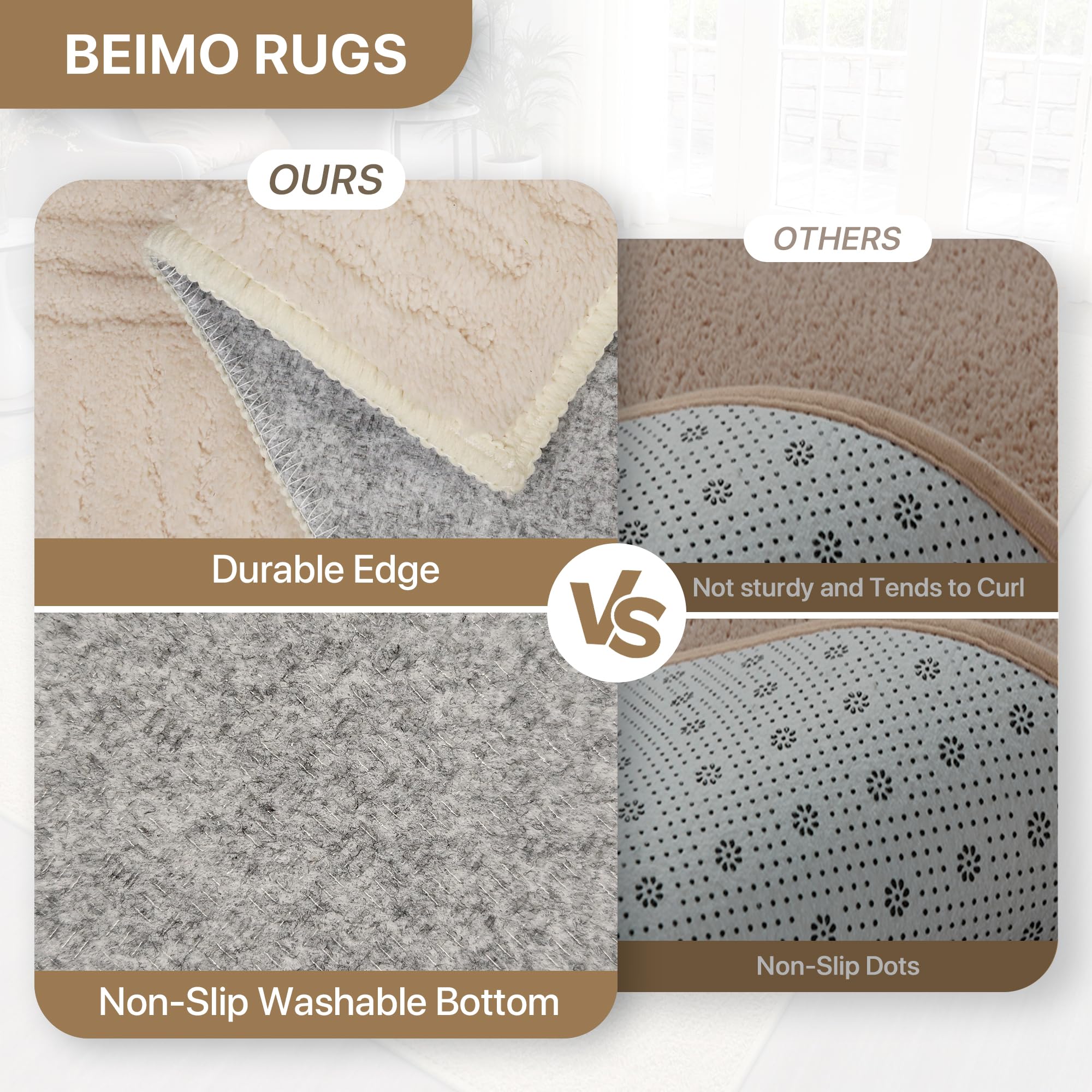 BEIMO Beige Wohnzimmer Teppich, Waschbar & rutschfest, 160x230 cm | Weiche 3D-Optik im modernen Boho-Stil sorgt für mehr Wohnkomfort in Schlafzimmer, Wohnzimmer oder Flur