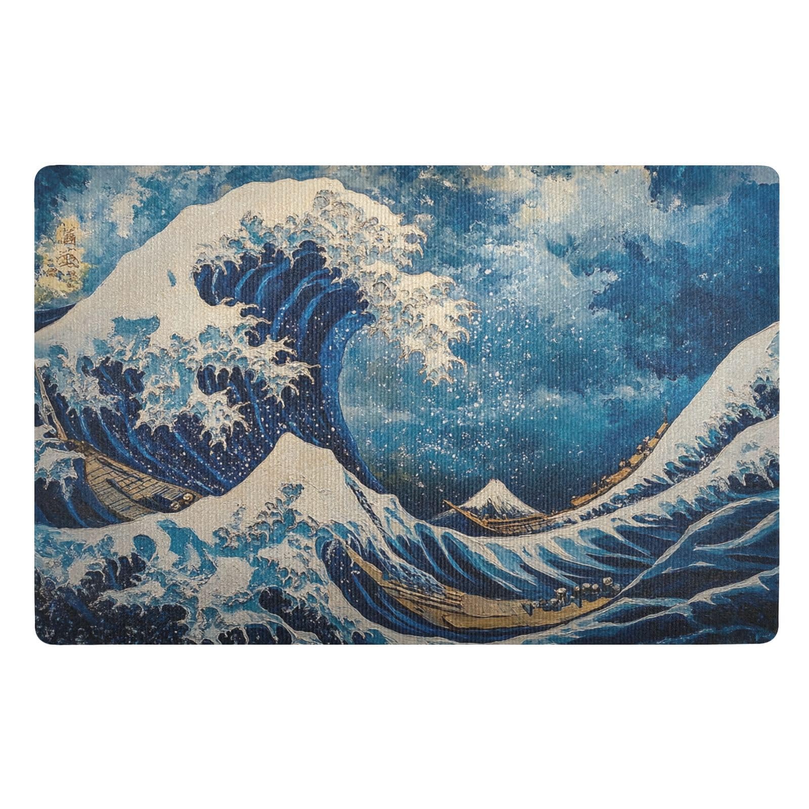 YXYZRMY Doormat Japanese Waves Blue Front Door Mat Doormat for Outdoor Indoor Entrance Low Profile Non-Slip Floor Mats for Home Entrance Funny Cute