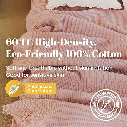 Miniatura 3 de Colcha de Cama con Volantes 100% Algodón, Manta  Cama Tamaño CompletaDoble 79 x 91"  Mantas Acolchadas Lavadas con Pigmento Suaves y Transpirables