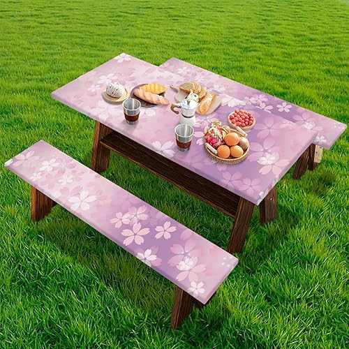 Miniatura 8 de Juego de 3 piezas de mantel de picnic con hojas de arce de pavo y girasol, lavable a máquina, fácil de instalar, funda para mesas y asientos