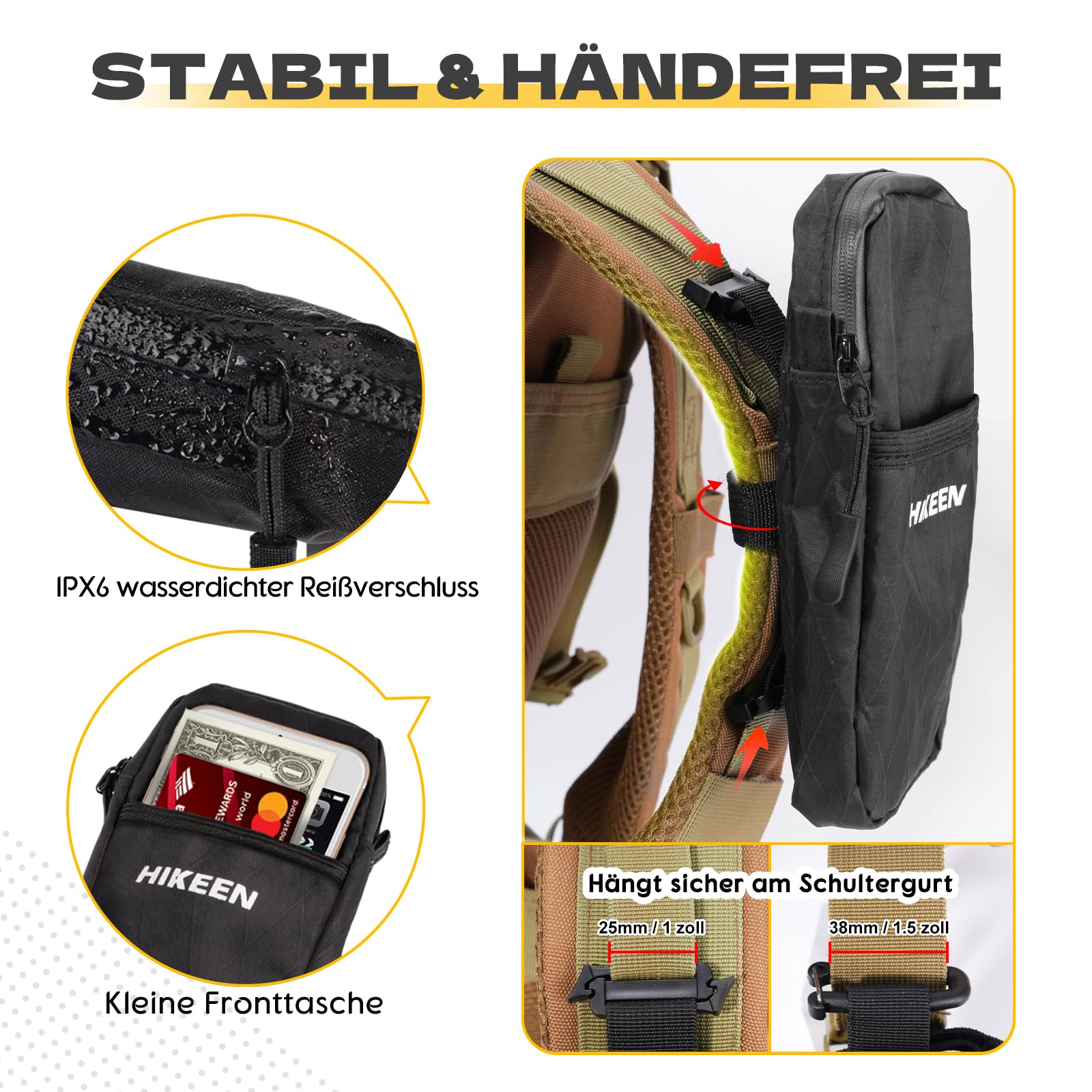Hikeen X-Pac Multifunktions-Handytasche mit Karabiner: wasserdichte Molle Tasche für Männer & Frauen, EDC Pouch für Outdoor, Camping, Jagd & Training- als Geschenk
