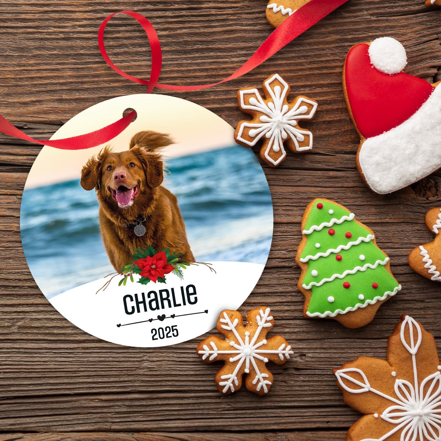 Soul Décor Customized Dog Memorial Ornament, Personalized Dog Christmas Ornaments Text and Photo for Pets and Cats Decor,Velvet Pouch Included, Large 3.75"