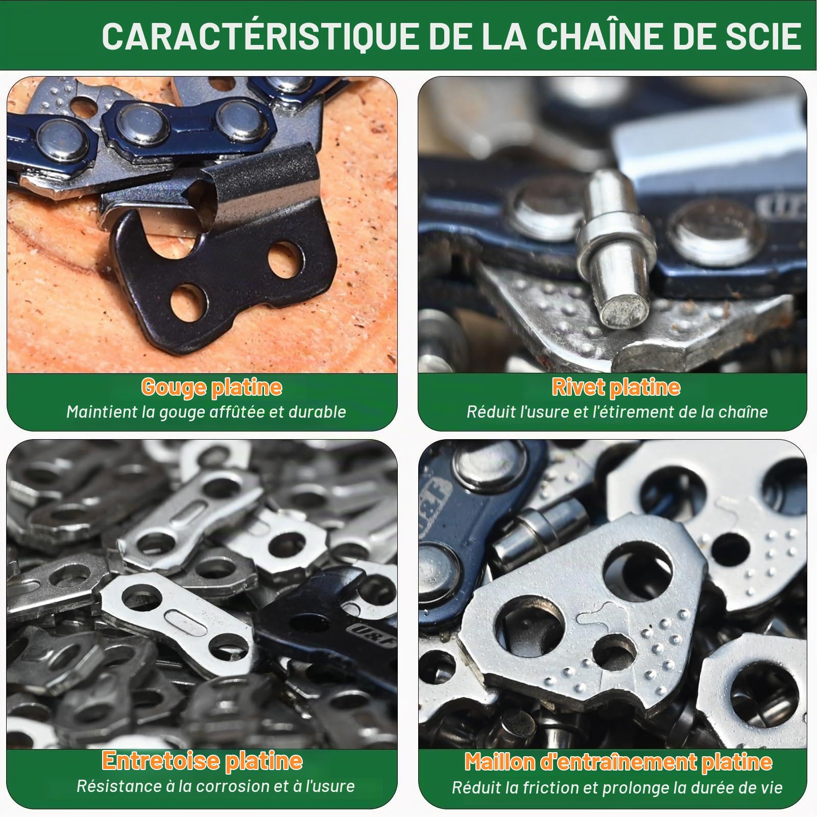 Lot de 3 Chaîne de Tronçonneuse .325"LP 76 maillons 1,5 mm, Chaine Tronconneuse pour Guide Tronconneuse 50 cm, Avec 3 Boucle, Compatibles avec CS4500, HYC6220X, CS4500, CS5200, FX-KS262,DY36