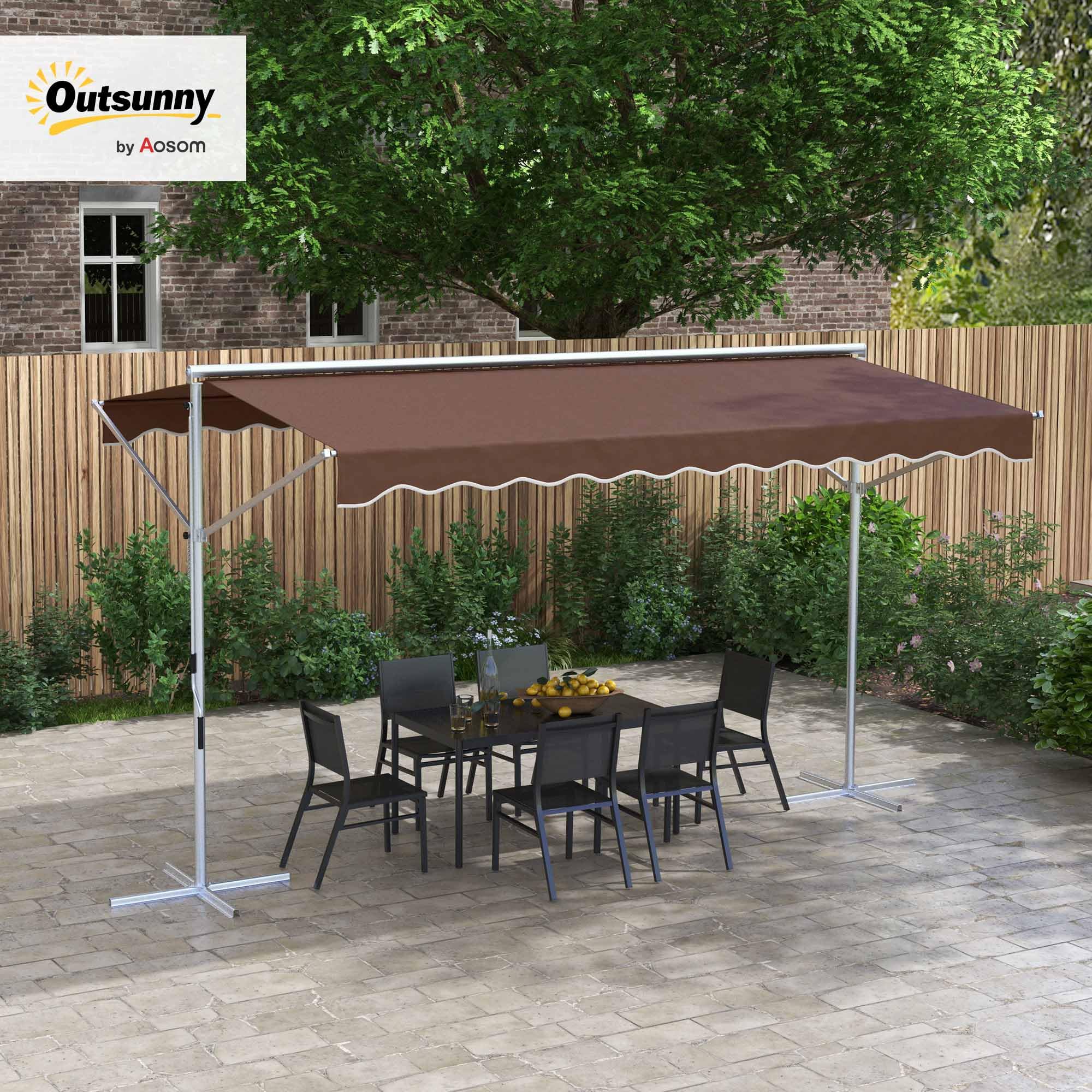 Outsunny Standmarkise Freistehende Markise Faltarm Kurbel 4x3 m Kaffee