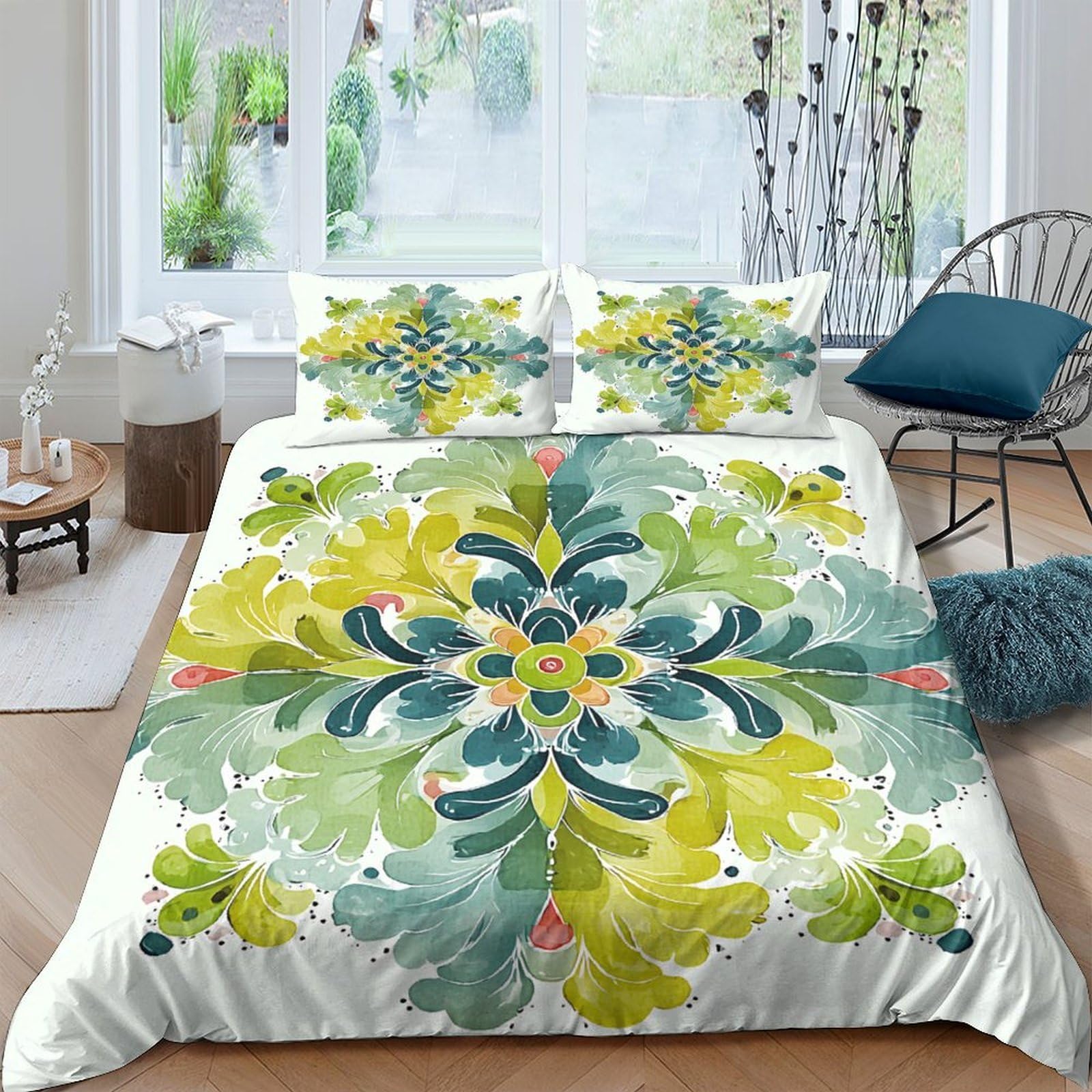 Ctjqhvkz Style-2 3D Printed Green Watercolor Floral Fitted Sheet Microfiber Soft Artistic Mattress Cover For Bedroom Guestroom Home Decor Single（135X200cm）