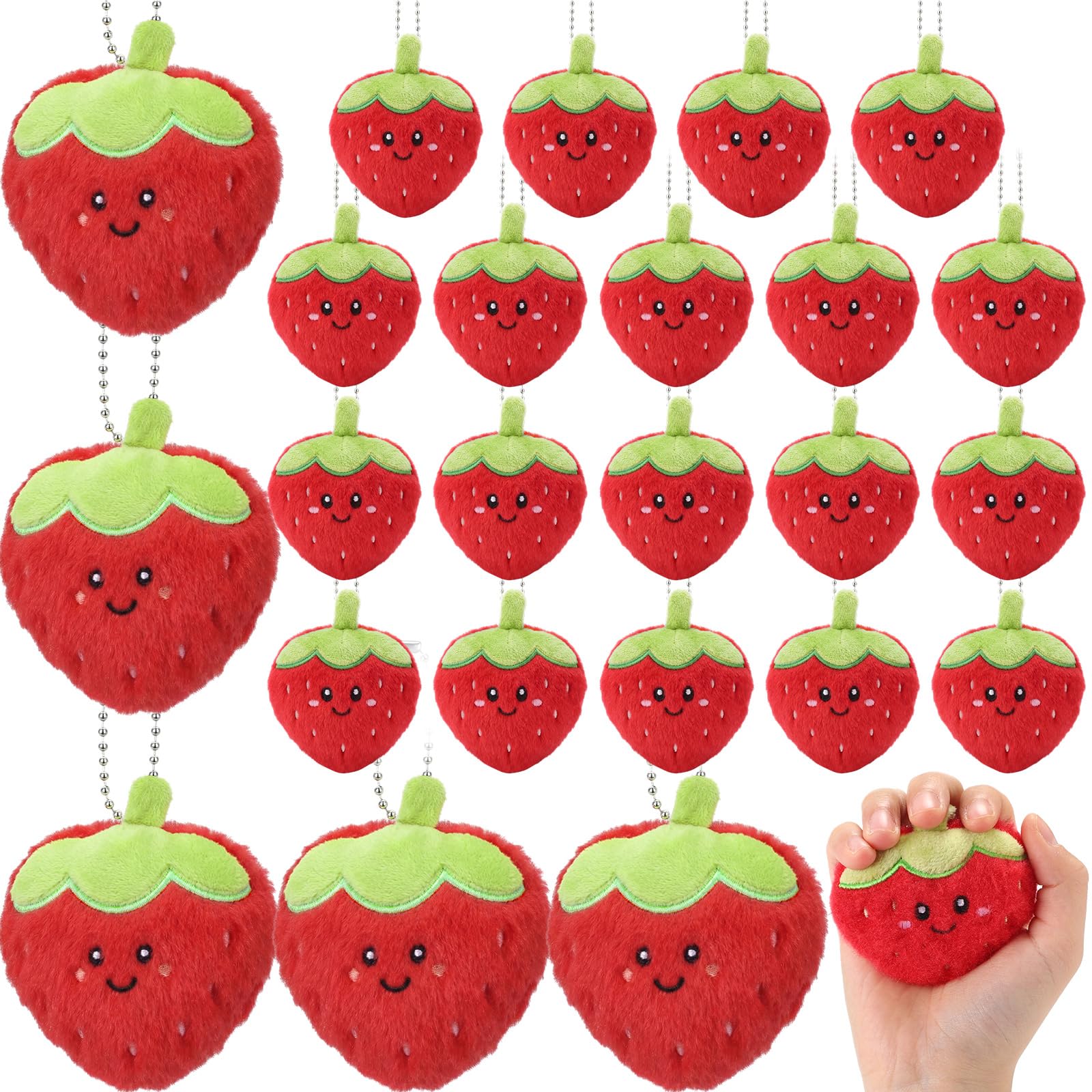 Meooeck Strawberry Party Favors Bulk Cute Strawberry Keychain, 24 Pcs, Red