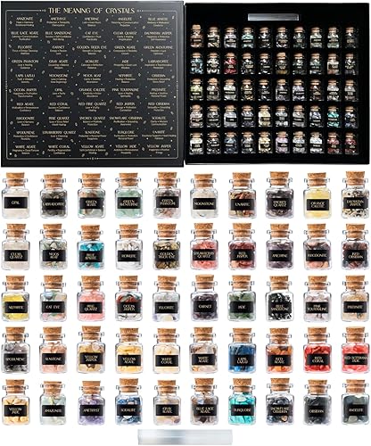 Cristales curativos a granel en frascos, 50 piezas, juego de mini cristales reales para kit de brujería, cristales y piedras curativas con guía para