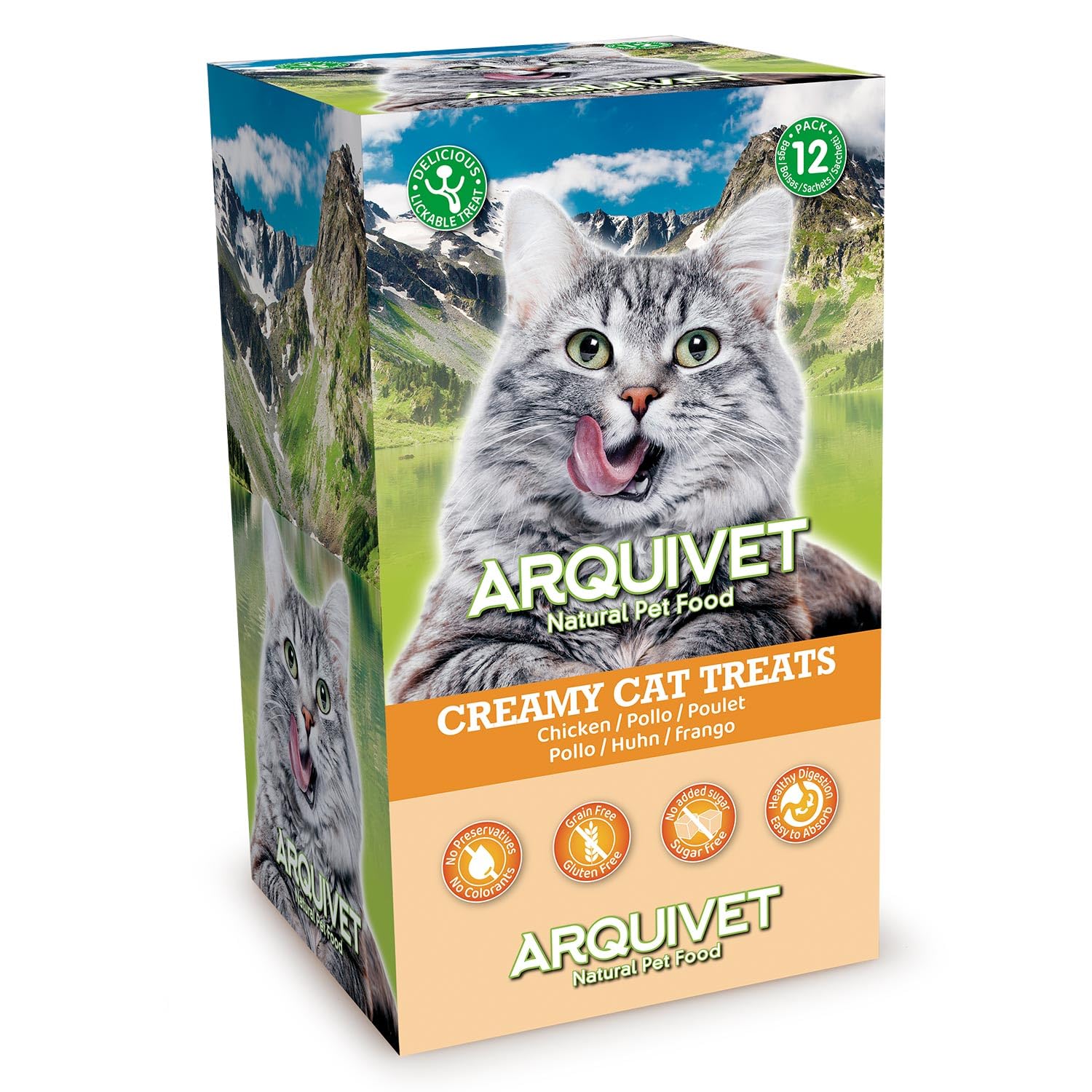 Arquivet - Creamy Cat Treats - Snack cremoso de Pollo (Expositor de 12 Bolsas con 5x14 g)