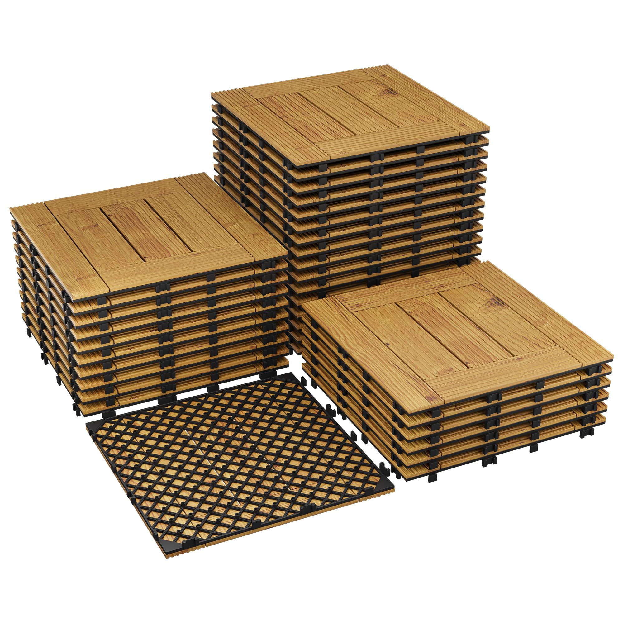 Zstar Dalles emboîtables en bois d’acacia massif – Revêtement de sol imperméable, antidérapant pour balcon, terrasse, jardin, piscine – Installation facile, finition jaune, 33 pièces, 30x30 cm,