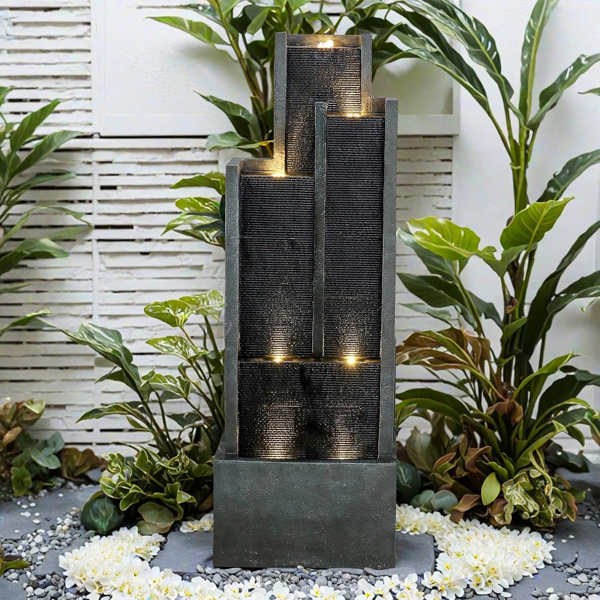 SunJet Fuente de agua para jardín interior/exterior de 5 niveles - Característica de agua en cascada moderna de 50,7 pulgadas - Adecuada para decoración de terraza, patio, porche y patio