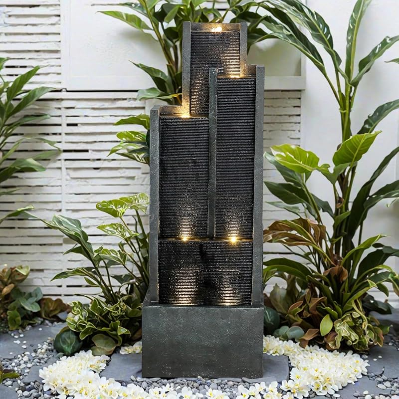 SunJet Fuente de agua para jardín interior/exterior de 5 niveles - Característica de agua en cascada moderna de 50,7 pulgadas - Adecuada para decoración de terraza, patio, porche y patio